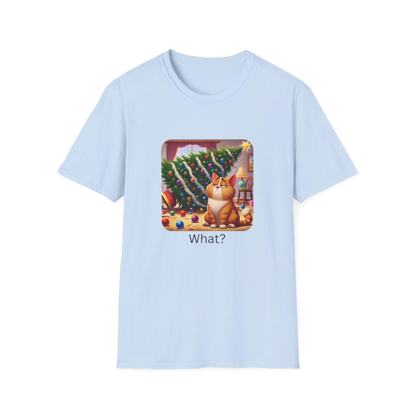 What? 🙀🎄 Feline Holiday Mischief! 😼🎁 - Unisex Softstyle T-shirt - Whippie's