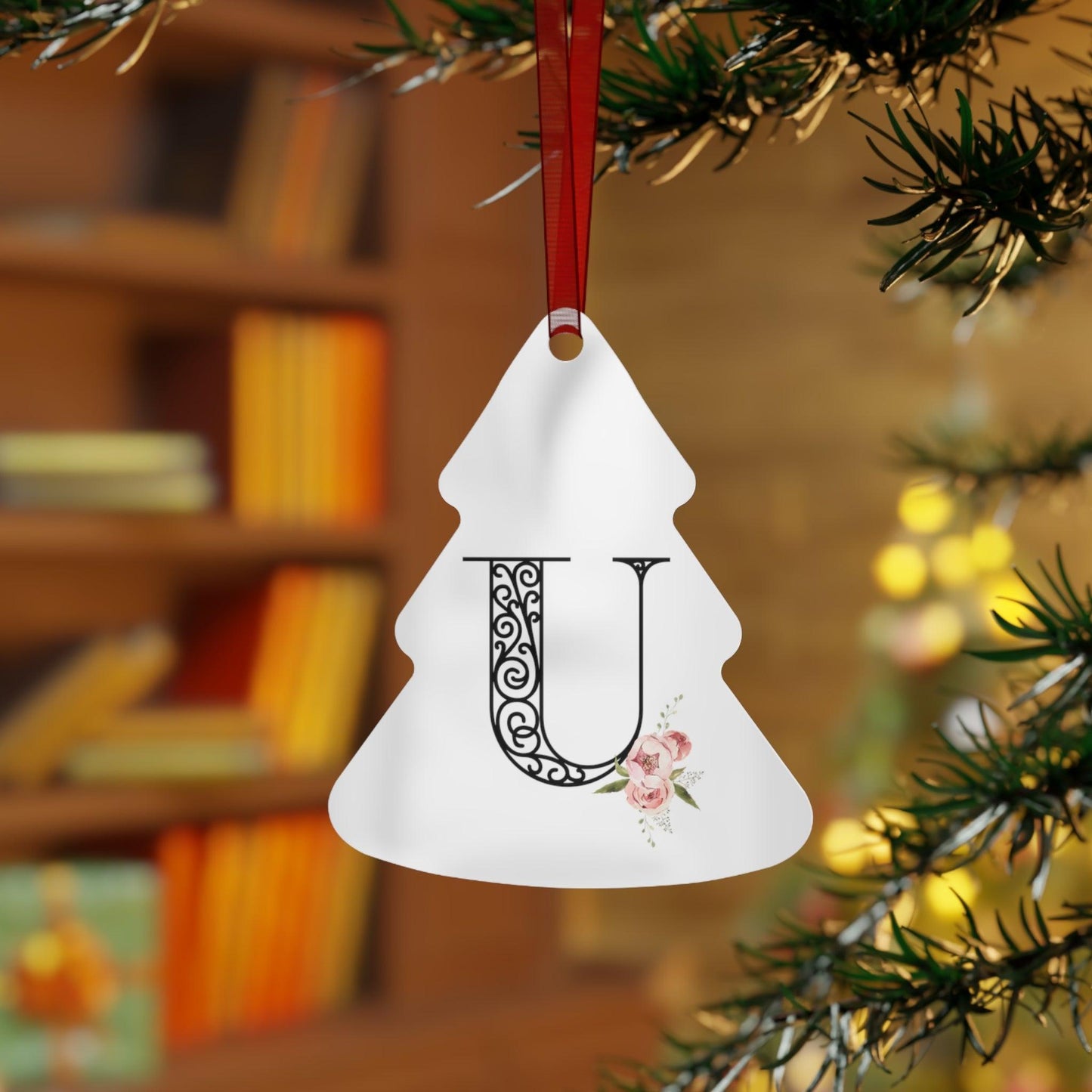 Floral Letters: Letter U - Metal Christmas Ornament - Whippie's