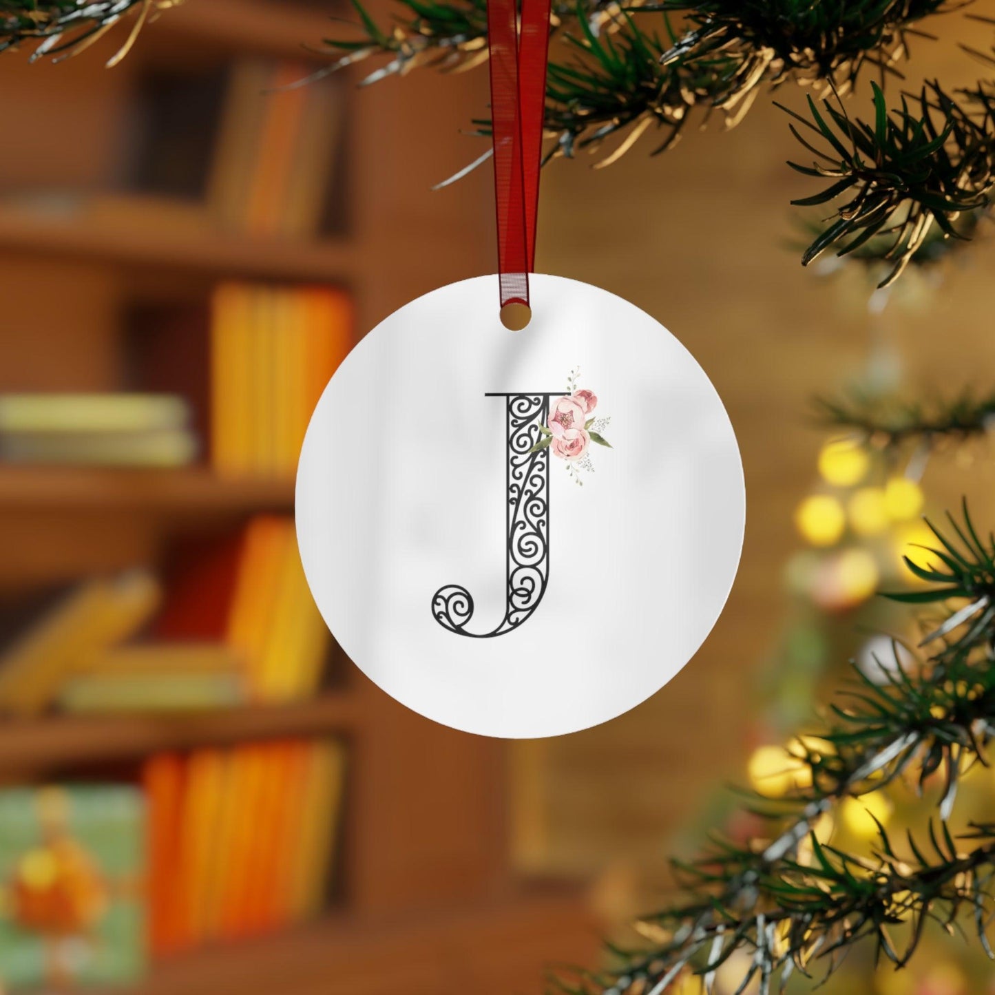 Floral Letters: Letter J - Metal Christmas Ornament - Whippie's