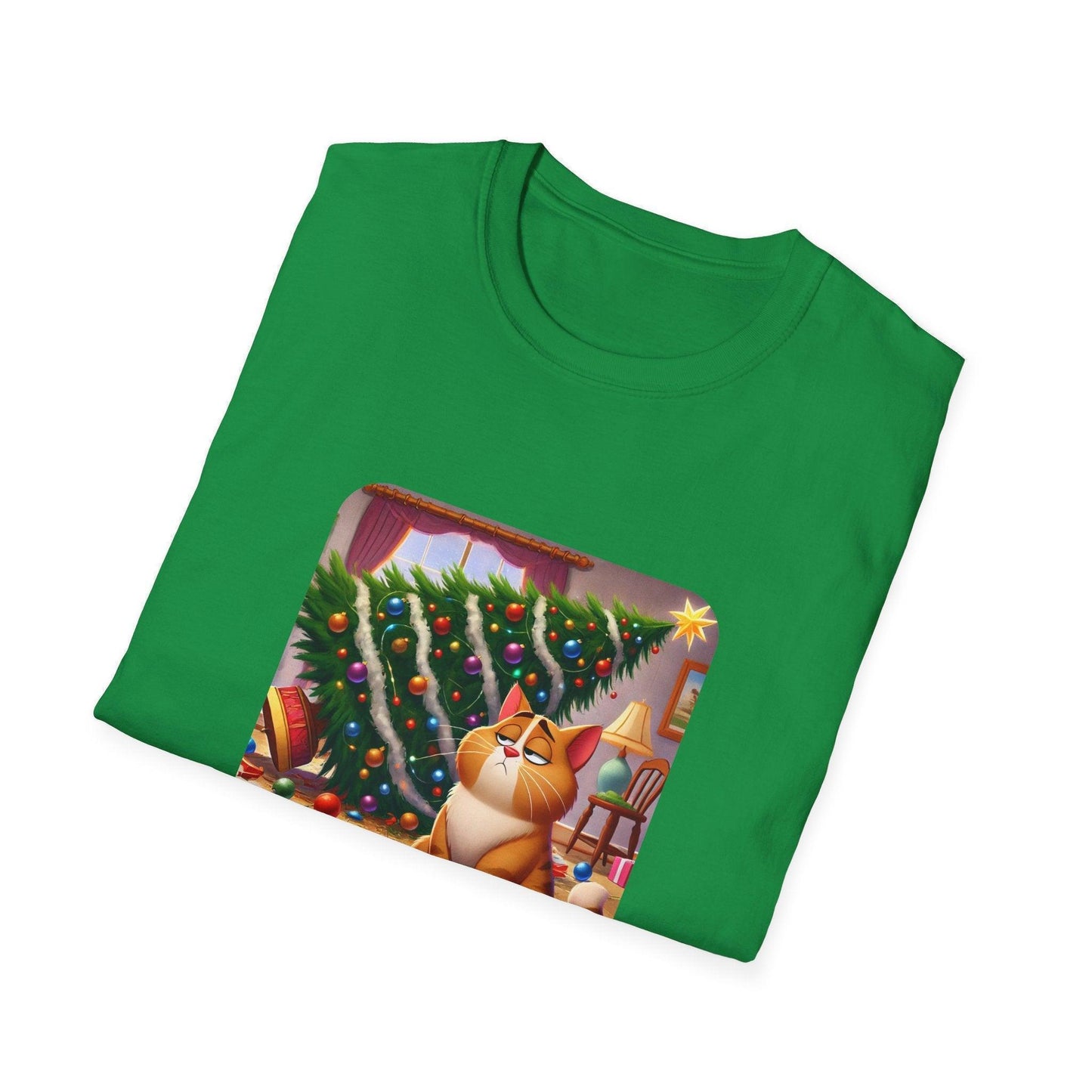 What? 🙀🎄 Feline Holiday Mischief! 😼🎁 - Unisex Softstyle T-shirt - Whippie's
