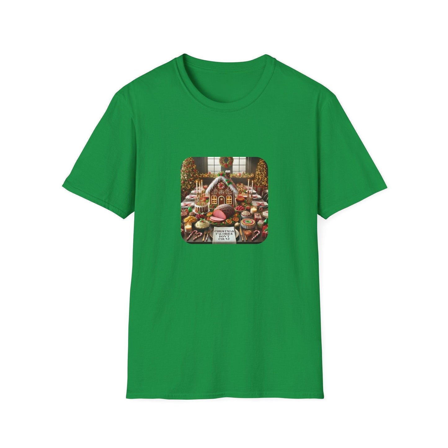 Christmas Calories Don’t Count 🎄 – Fun Festive Design with Gingerbread House & Holiday Feast - Unisex Softstyle Tee - Whippie's