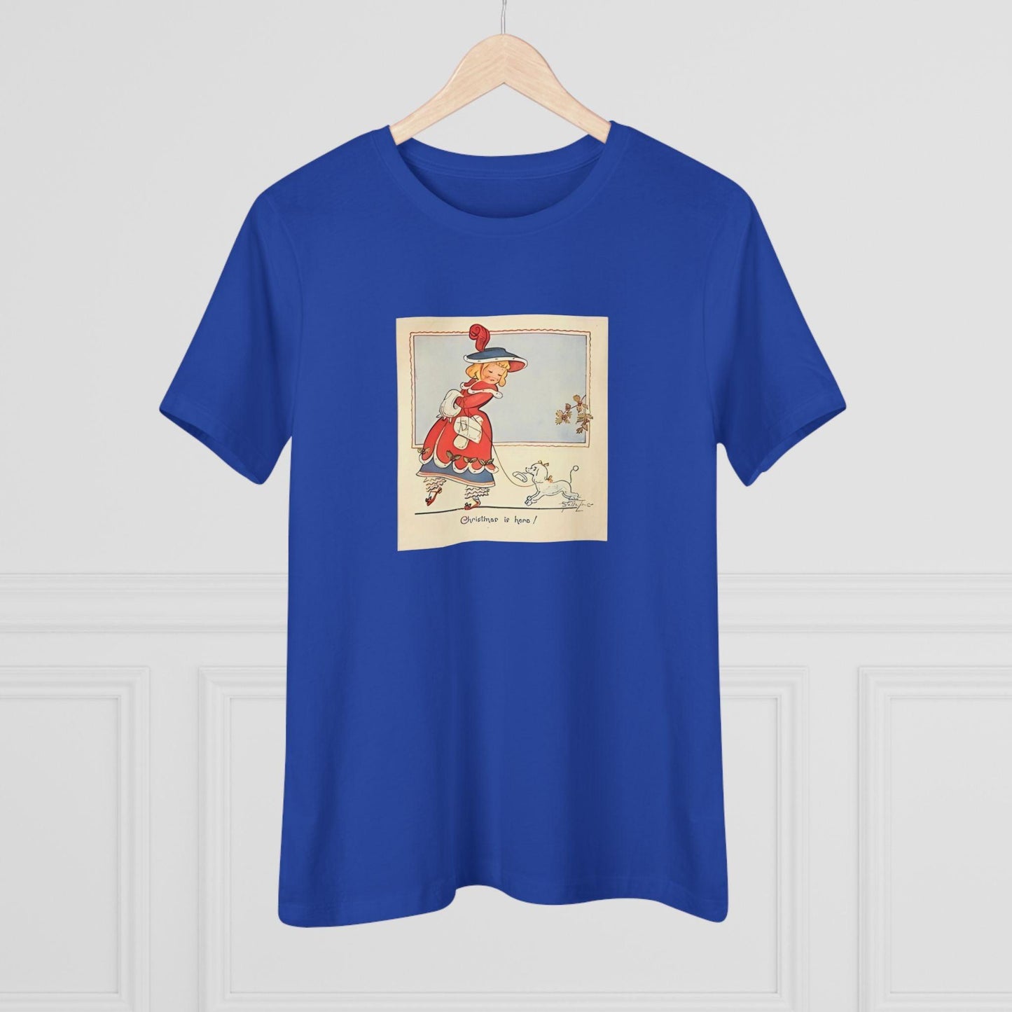 Christmas is Here - Vintage Girl with Poodle - Women's Softstyle Tee - Whippie's