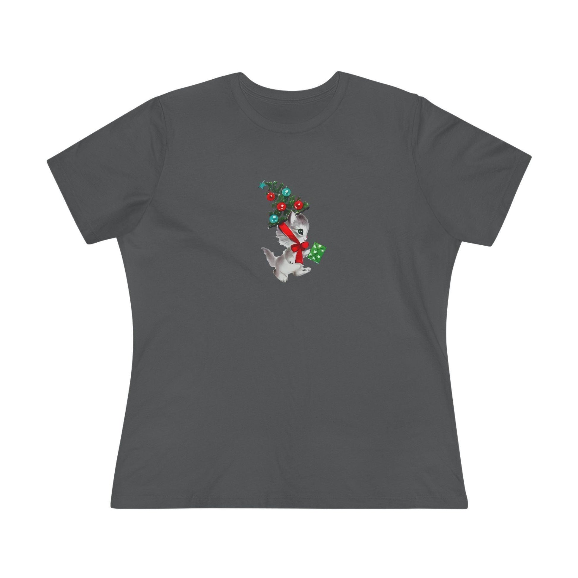 Retro Kittie with Tinsel Christmas Tree Hat - Women's Tee - Whippie's