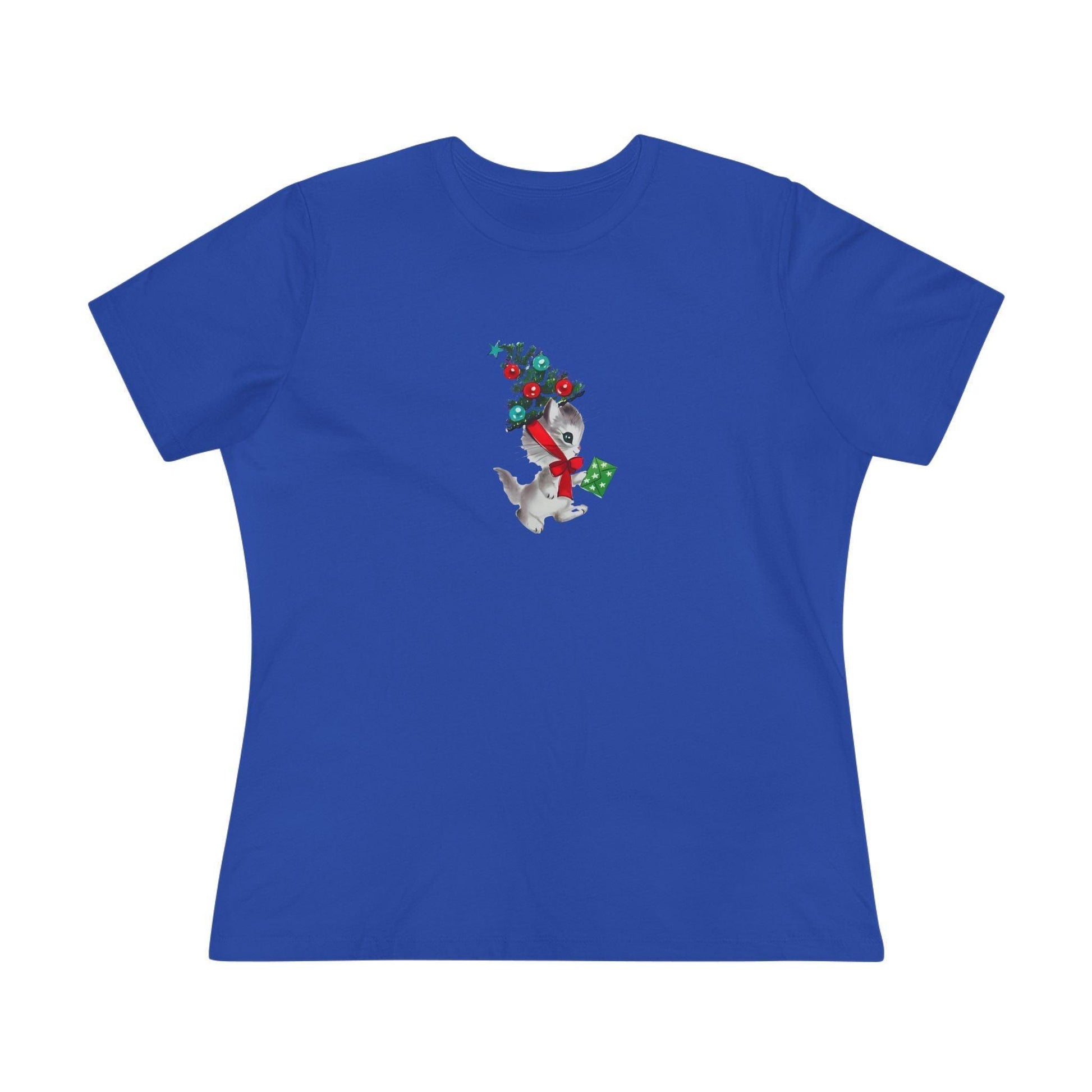 Retro Kittie with Tinsel Christmas Tree Hat - Women's Tee - Whippie's
