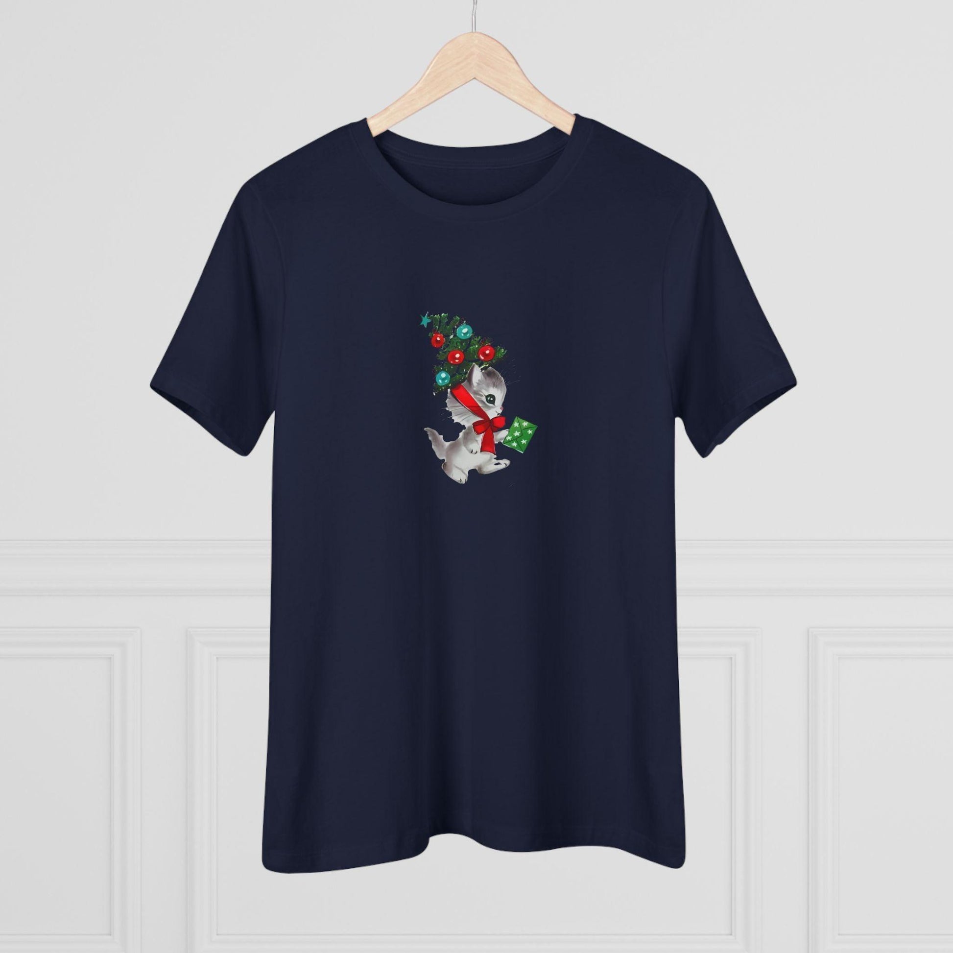 Retro Kittie with Tinsel Christmas Tree Hat - Women's Tee - Whippie's