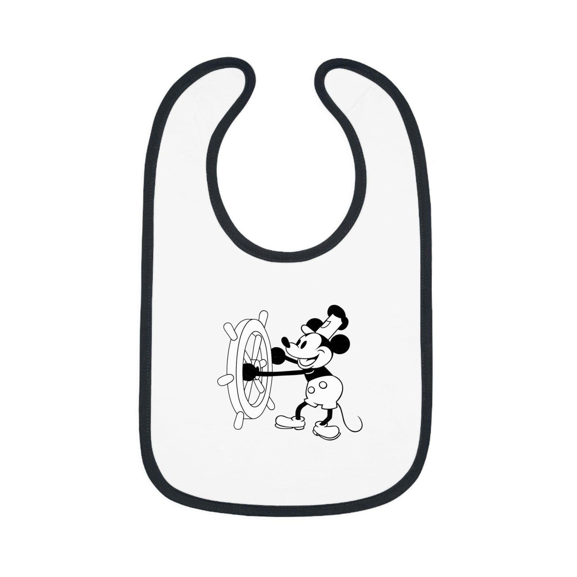 Steamboat Willie - Mealtime Magic! 🚢✨ Baby Contrast Trim Jersey Bib - Whippie's