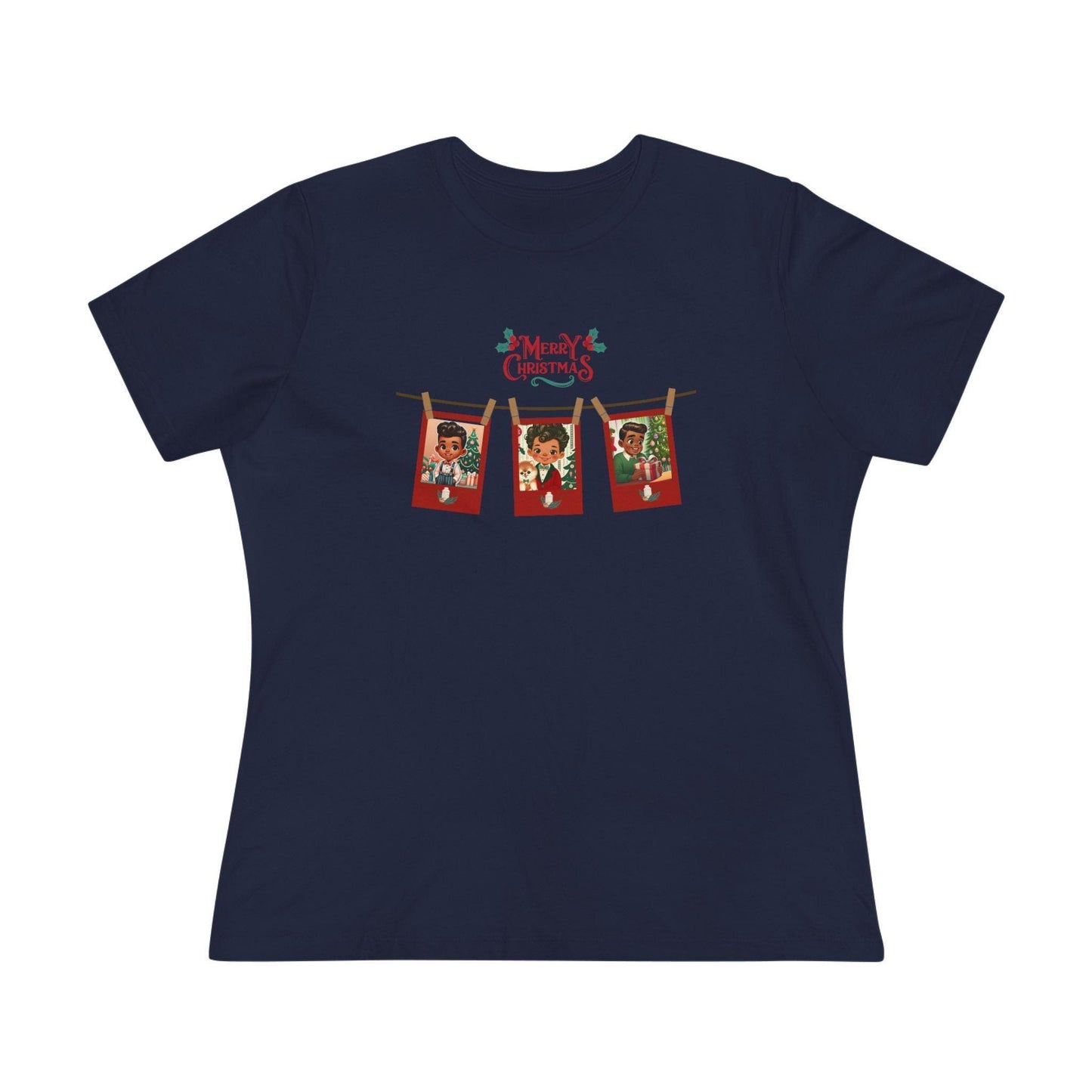 Merry Christmas - Photo Banner - Darker Skin Tone - Women's Softstyle Tee - Whippie's