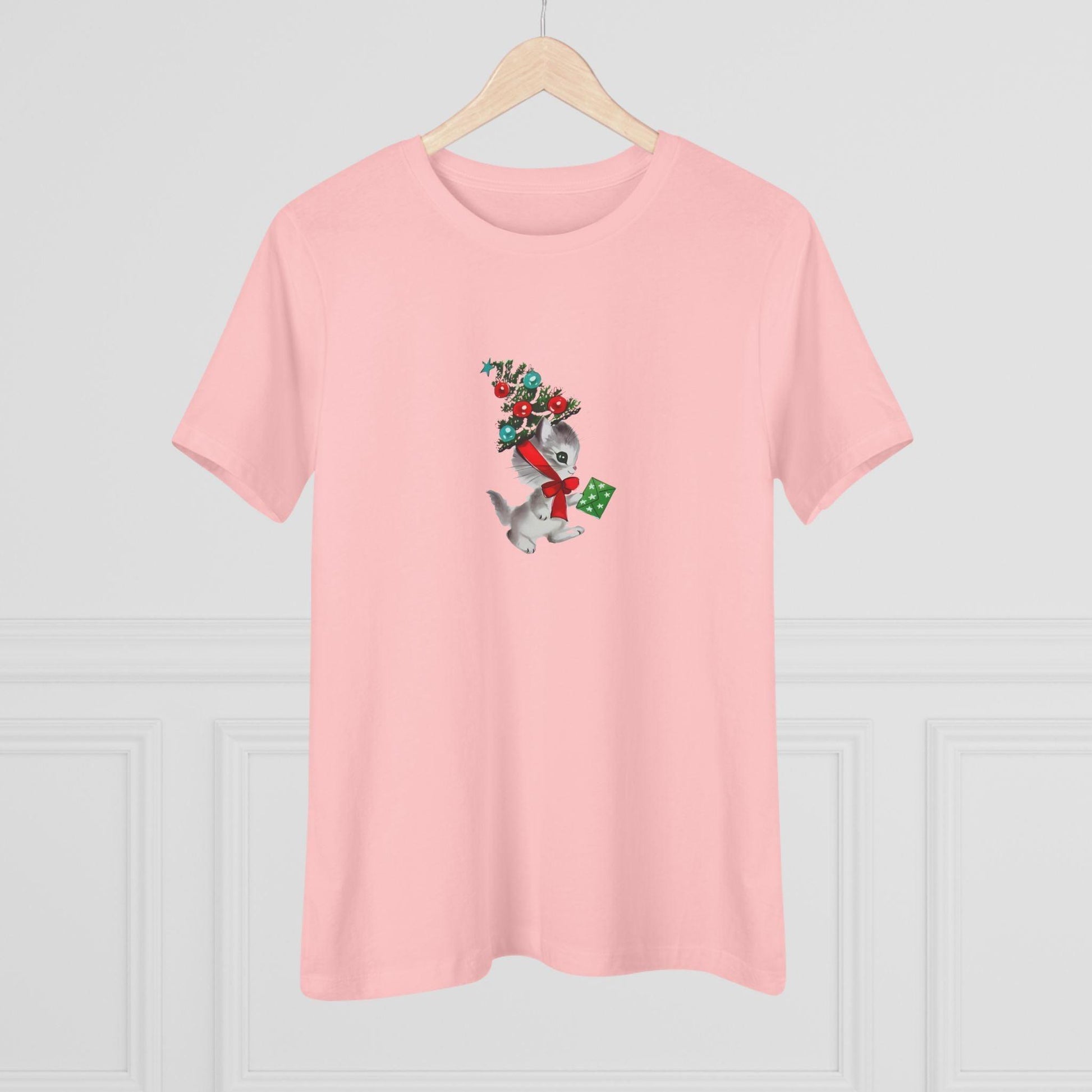 Retro Kittie with Tinsel Christmas Tree Hat - Women's Tee - Whippie's