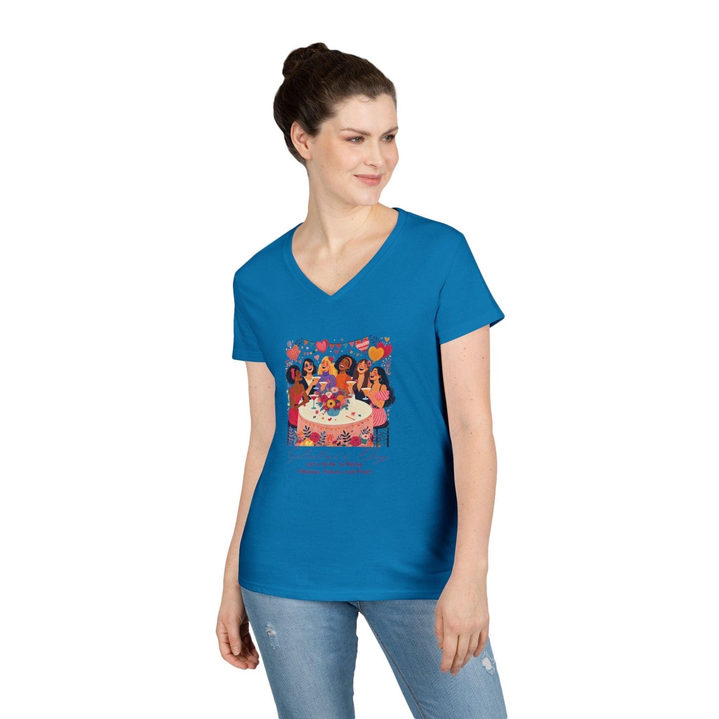 ๐ Galentine's Day: Fabulous, Fierce & Free! ๐ฅ Ladies' V-Neck Tee โจ Celebrate the power of female friendship! - Whippie's
