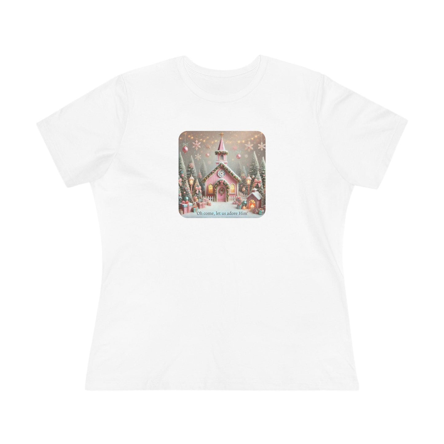 💖🏡 Pink Christmas Village - Oh Come, Let Us Adore Him ✨🎄 - Women's Softstyle Tee - Whippie's
