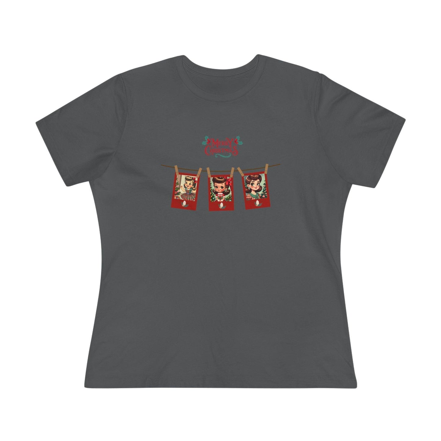 Merry Christmas - Photo Banner - Brunette Girls - Women's Softstyle Tee - Whippie's
