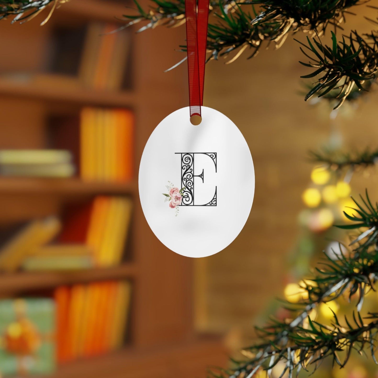 Floral Letters: Letter E - Metal Christmas Ornament - Whippie's