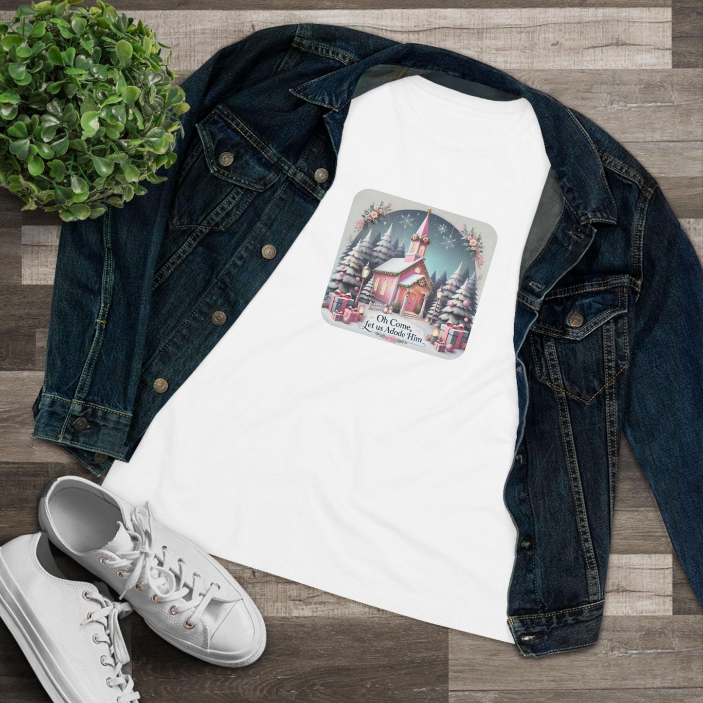 💖⛪ Pink Church - Oh Come, Let Us Adore Him ❄️🎁 - Women's Softstyle Tee - Whippie's