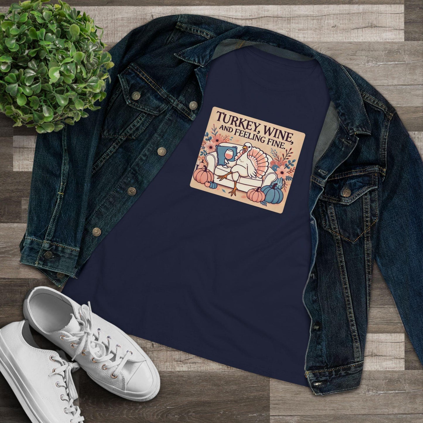 Turkey, Wine, Feeling Fine - Cheers to Thanksgiving! 🦃🍷 - Women's Softstyle Tee - Whippie's