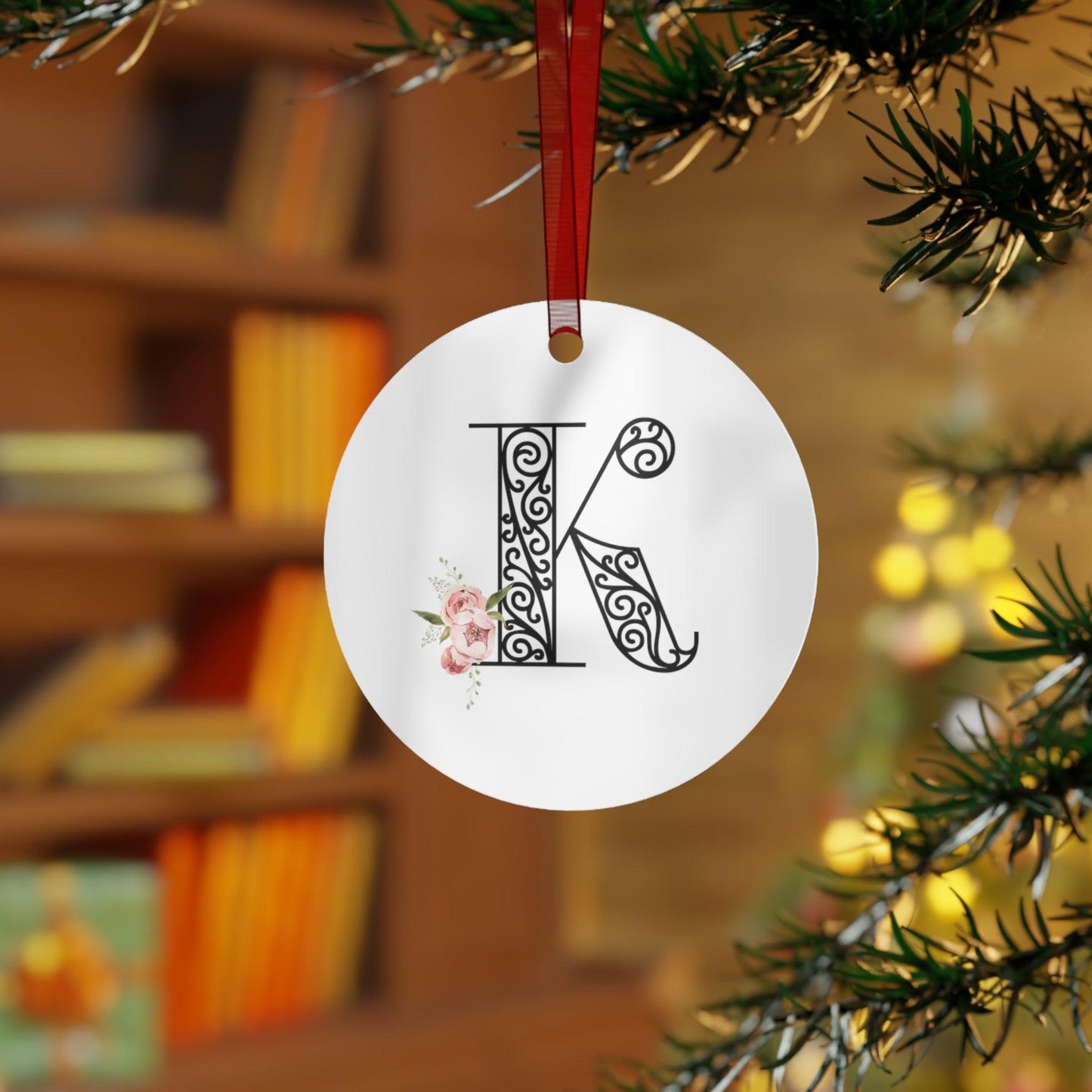 Floral Letters: Letter K - Metal Christmas Ornament - Whippie's