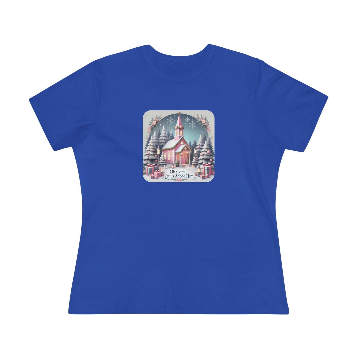 💖⛪ Pink Church - Oh Come, Let Us Adore Him ❄️🎁 - Women's Softstyle Tee - Whippie's