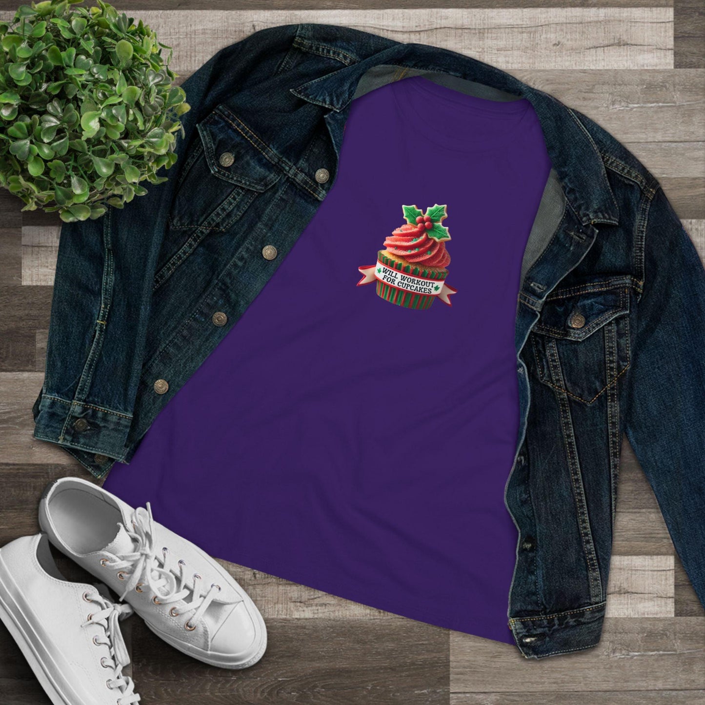 Will Workout for Cupcakes - Christmas Edition - Fuel Your Fitness! 🧁💪🎄 - Women's Softstyle Tee - Whippie's