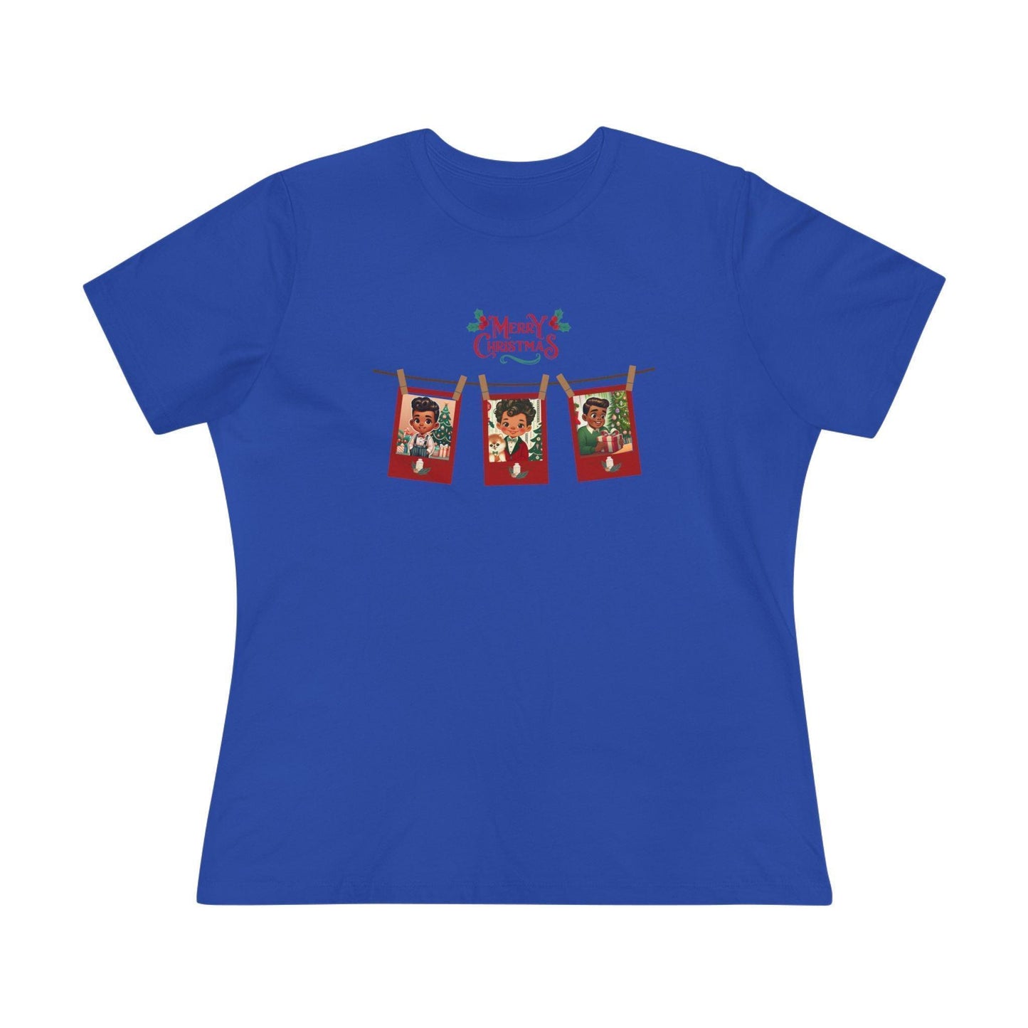 Merry Christmas - Photo Banner - Darker Skin Tone - Women's Softstyle Tee - Whippie's