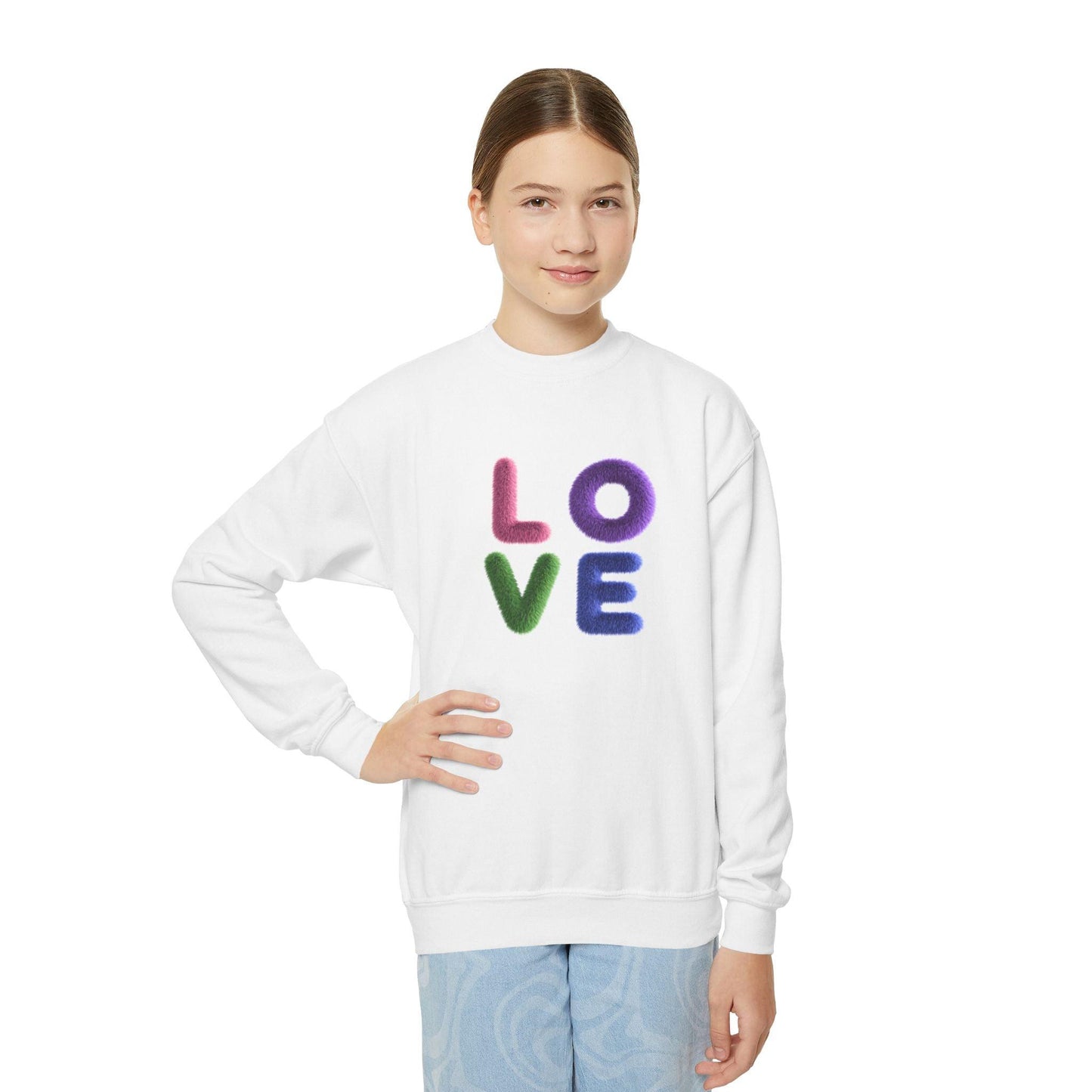 Fuzzy Love Sweatshirt - Youth Crewneck Sweatshirt- Spread the Love ❤️ - Whippie's