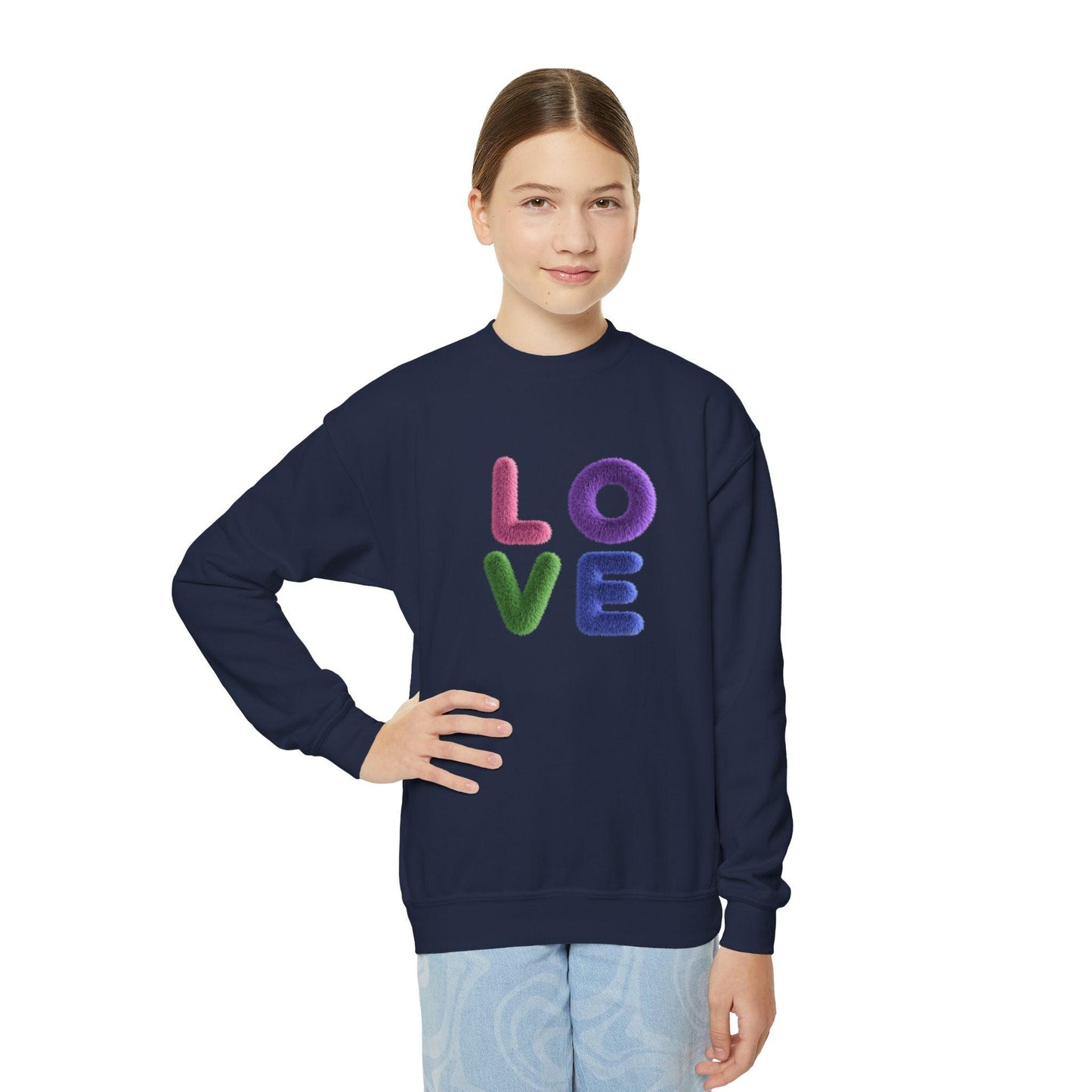 Fuzzy Love Sweatshirt - Youth Crewneck Sweatshirt- Spread the Love ❤️ - Whippie's