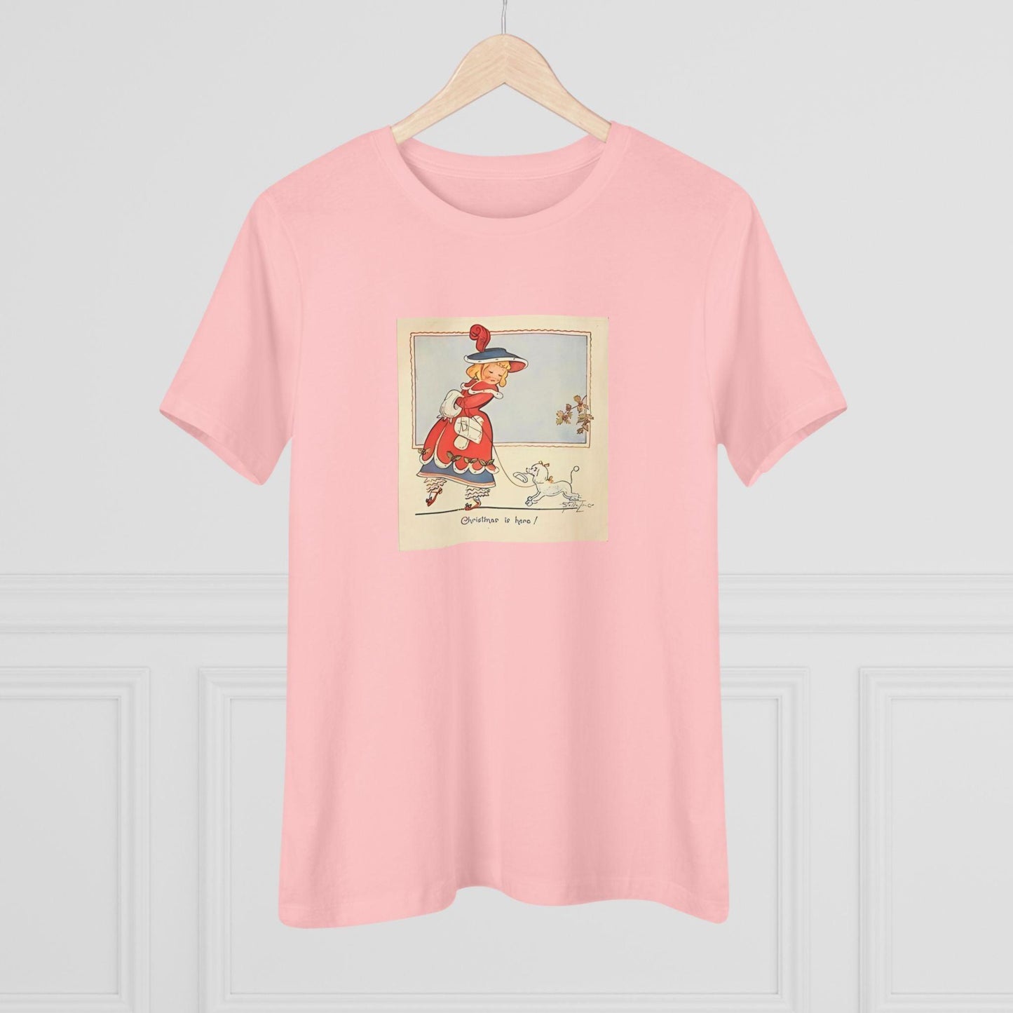 Christmas is Here - Vintage Girl with Poodle - Women's Softstyle Tee - Whippie's