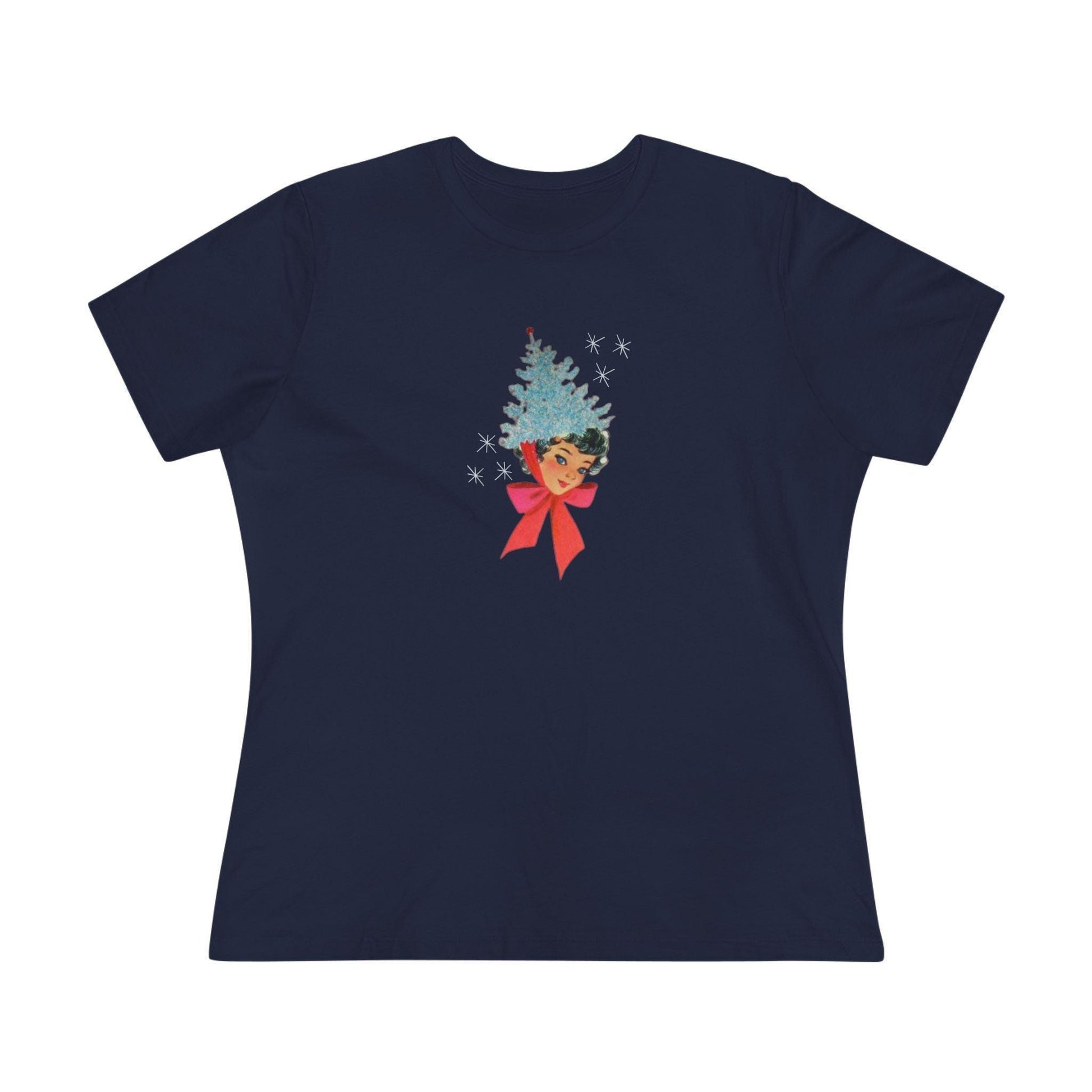Retro Lady with Tinsel Christmas Tree Hat - Women's Tee - Whippie's