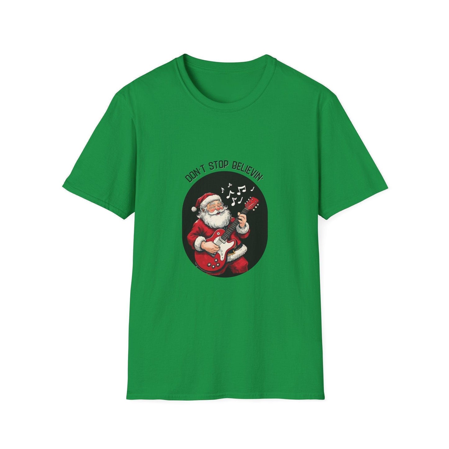 Don't Stop Believin': Santa's Rockin' Christmas Cheer! 🎅🎸🎄 - Unisex Softstyle T-shirt - Whippie's