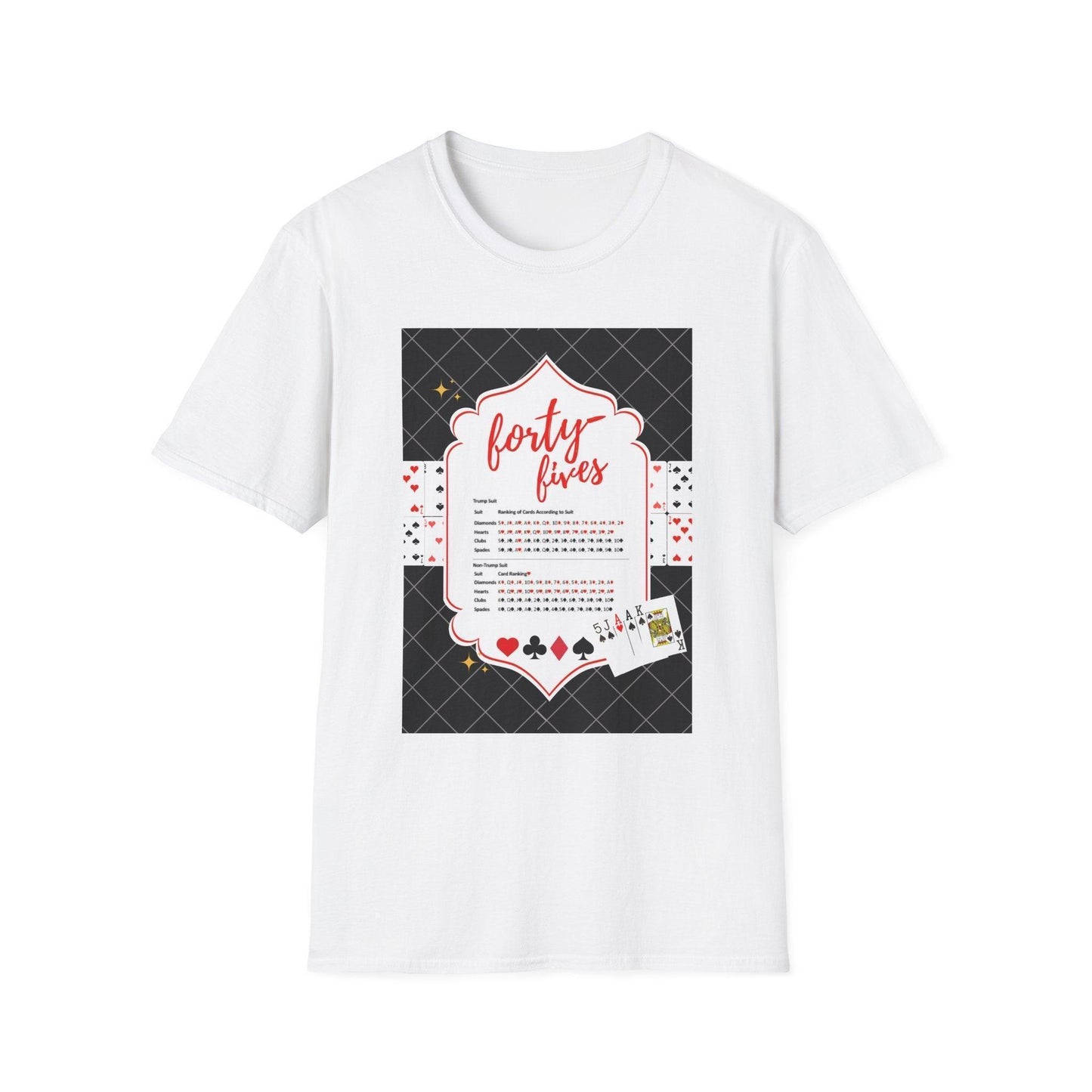 Forty-Fives Card Rankings - Black Background - Unisex T-Shirt - Whippie's