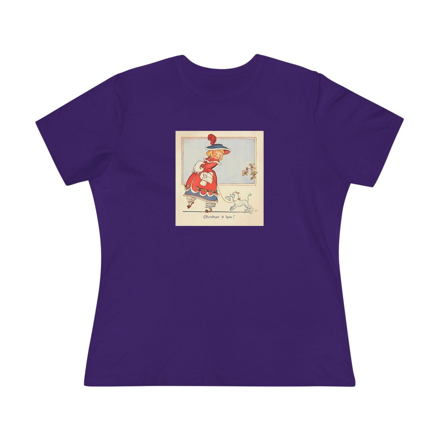 Christmas is Here - Vintage Girl with Poodle - Women's Softstyle Tee - Whippie's