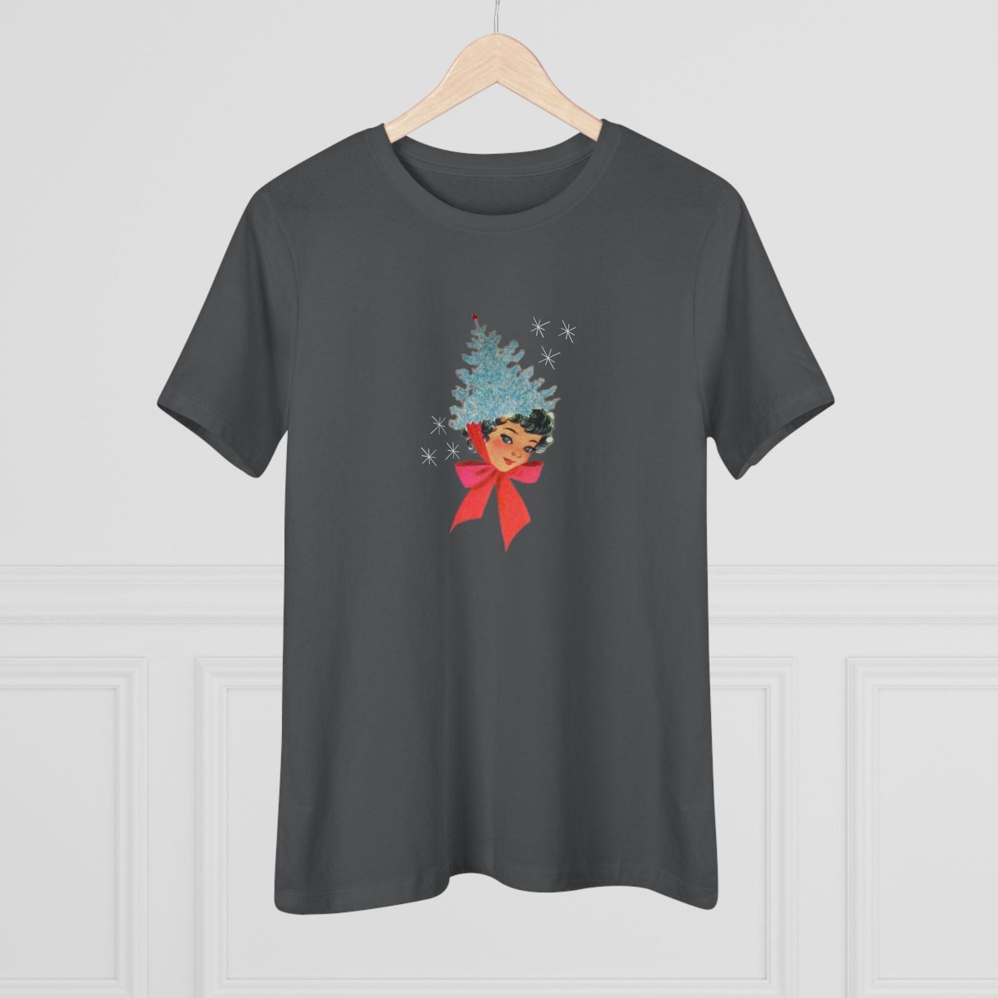 Retro Lady with Tinsel Christmas Tree Hat - Women's Tee - Whippie's