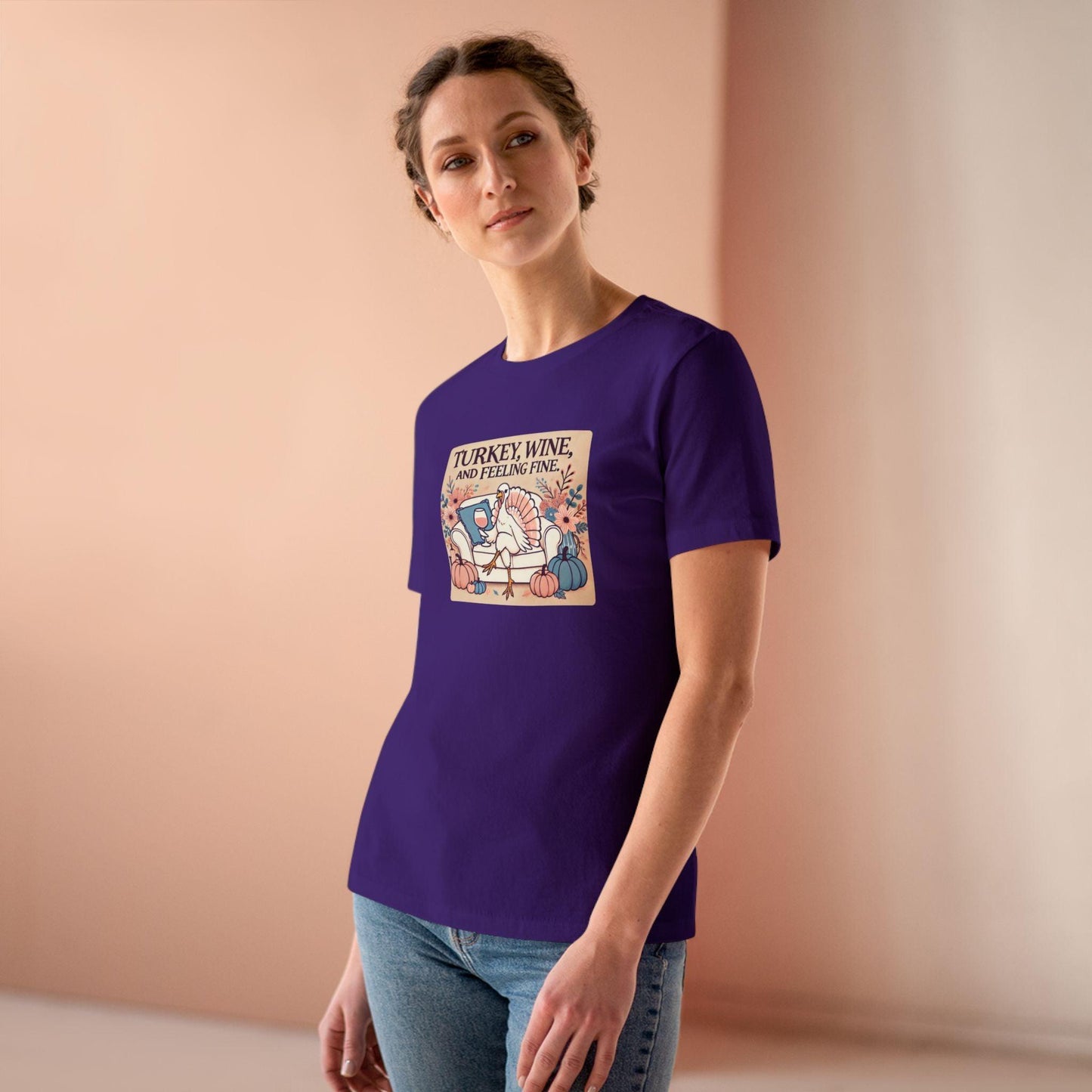 Turkey, Wine, Feeling Fine - Cheers to Thanksgiving! 🦃🍷 - Women's Softstyle Tee - Whippie's