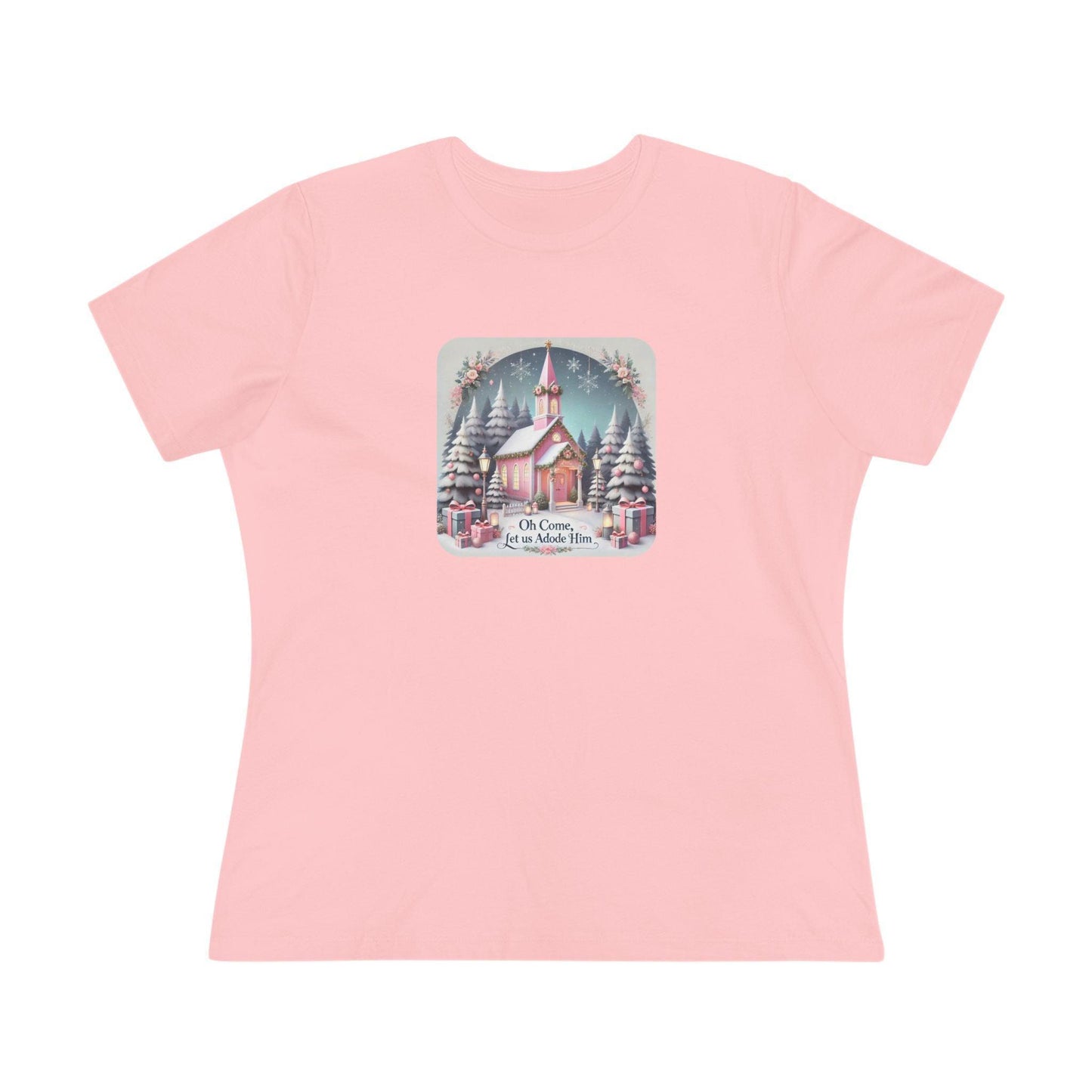 💖⛪ Pink Church - Oh Come, Let Us Adore Him ❄️🎁 - Women's Softstyle Tee - Whippie's