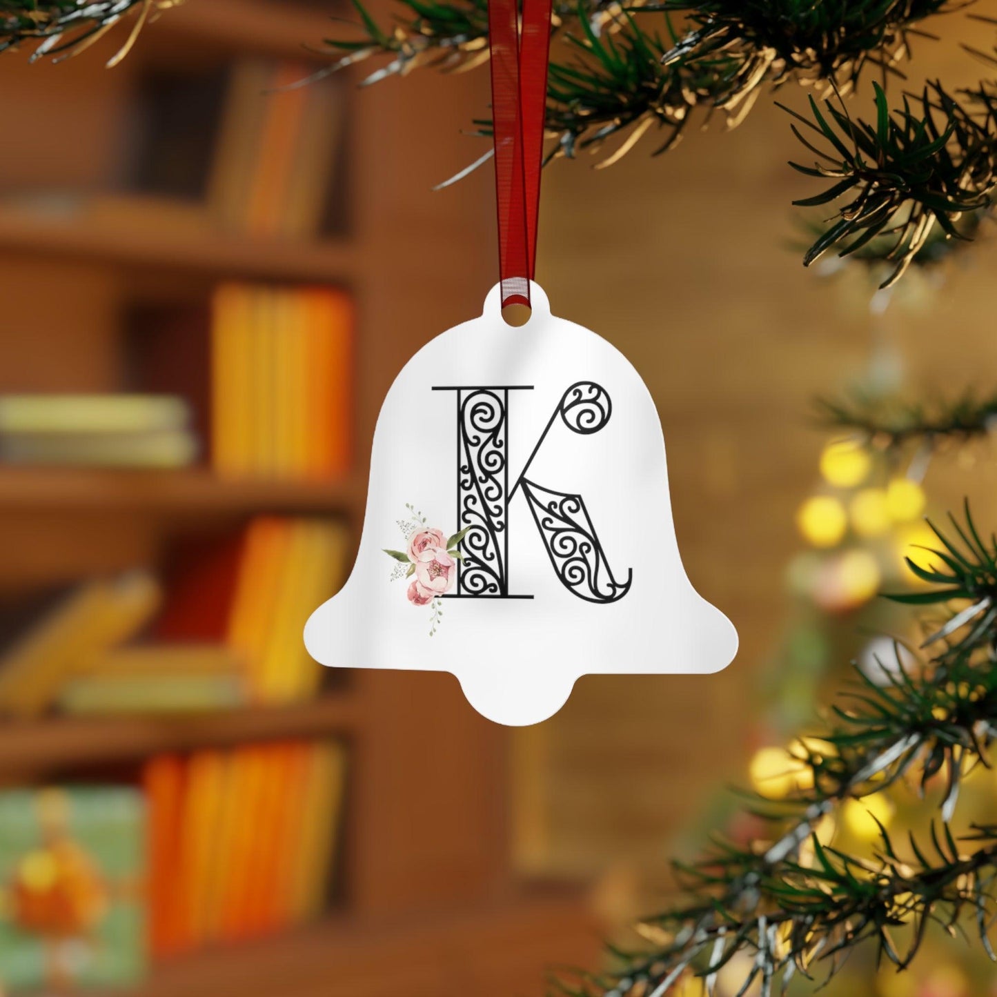 Floral Letters: Letter K - Metal Christmas Ornament - Whippie's