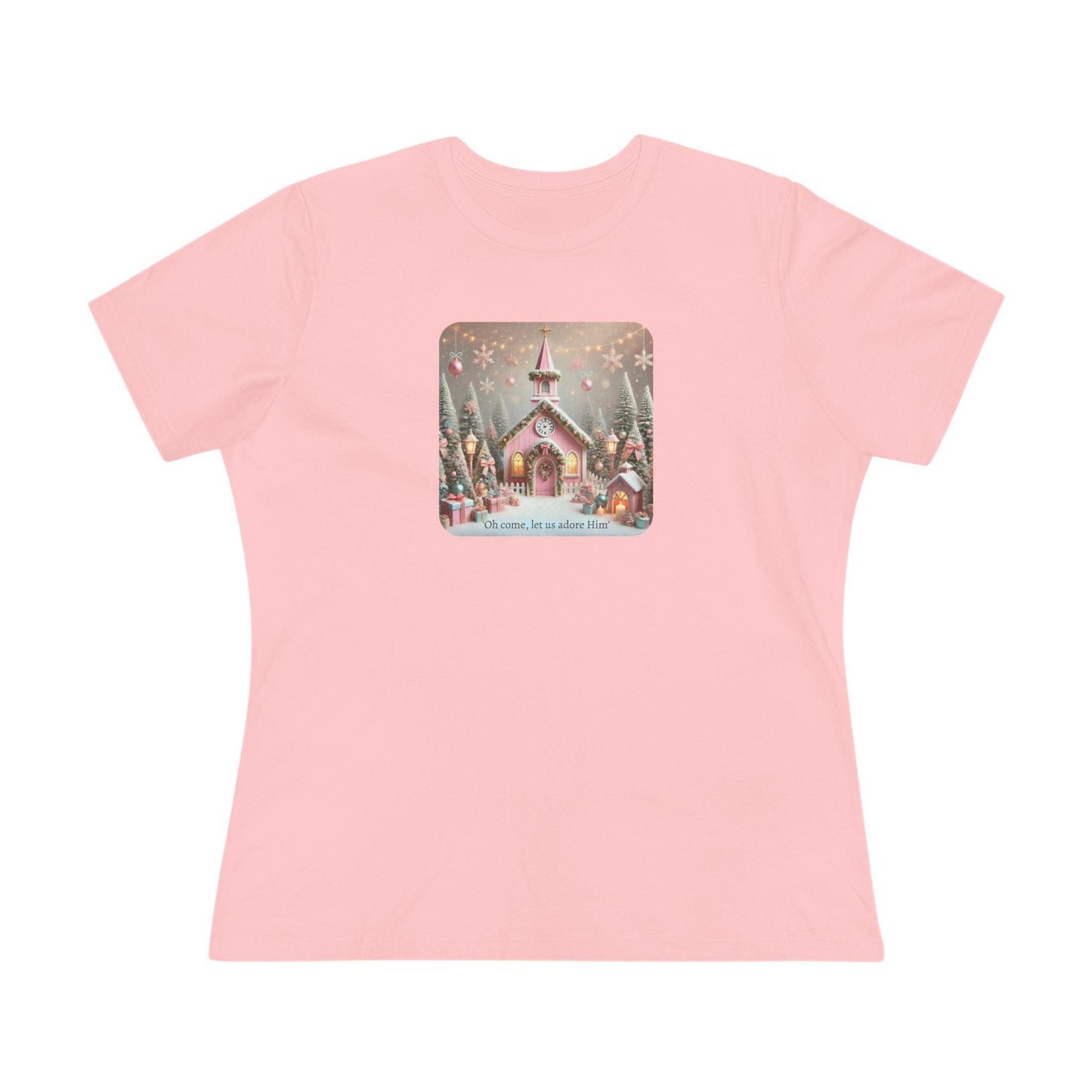 💖🏡 Pink Christmas Village - Oh Come, Let Us Adore Him ✨🎄 - Women's Softstyle Tee - Whippie's