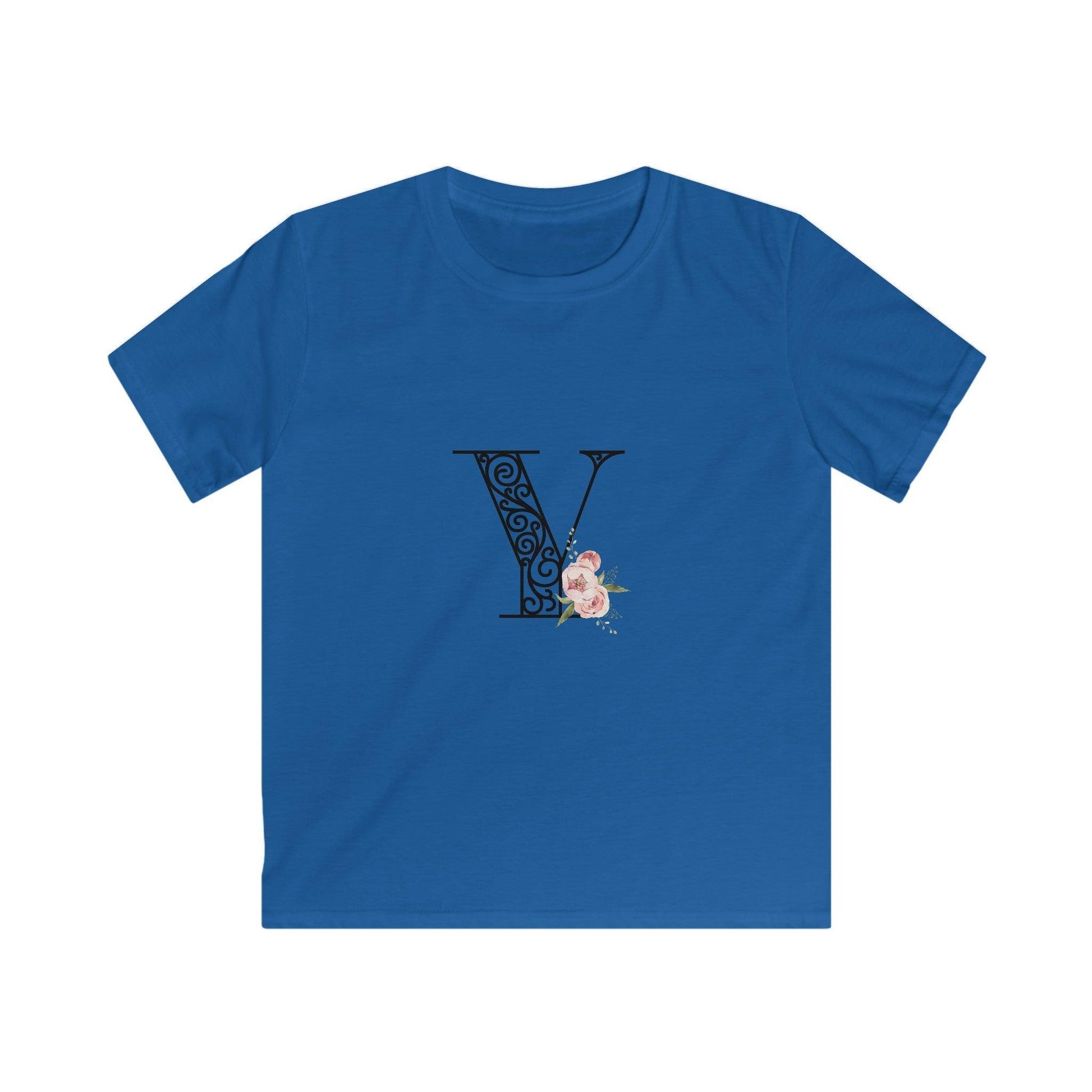 Floral Letters: Letter Y - Kids Softstyle Tee - Whippie's