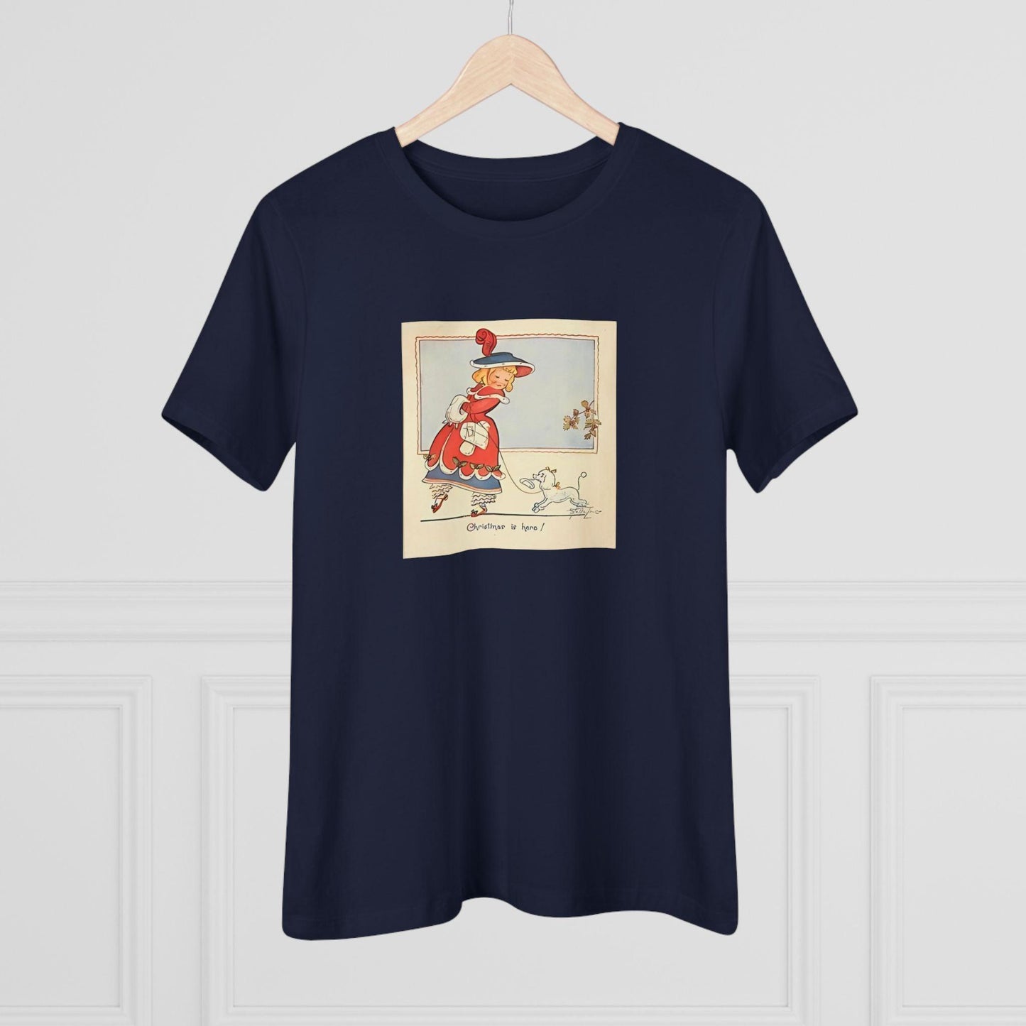 Christmas is Here - Vintage Girl with Poodle - Women's Softstyle Tee - Whippie's