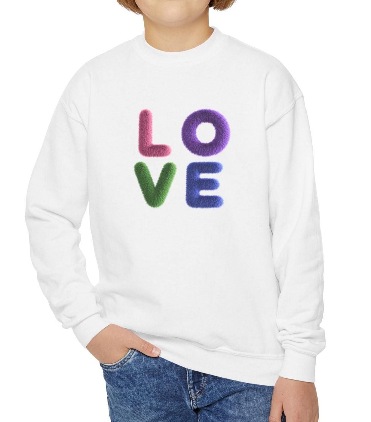 Fuzzy Love Sweatshirt - Youth Crewneck Sweatshirt- Spread the Love ❤️ - Whippie's