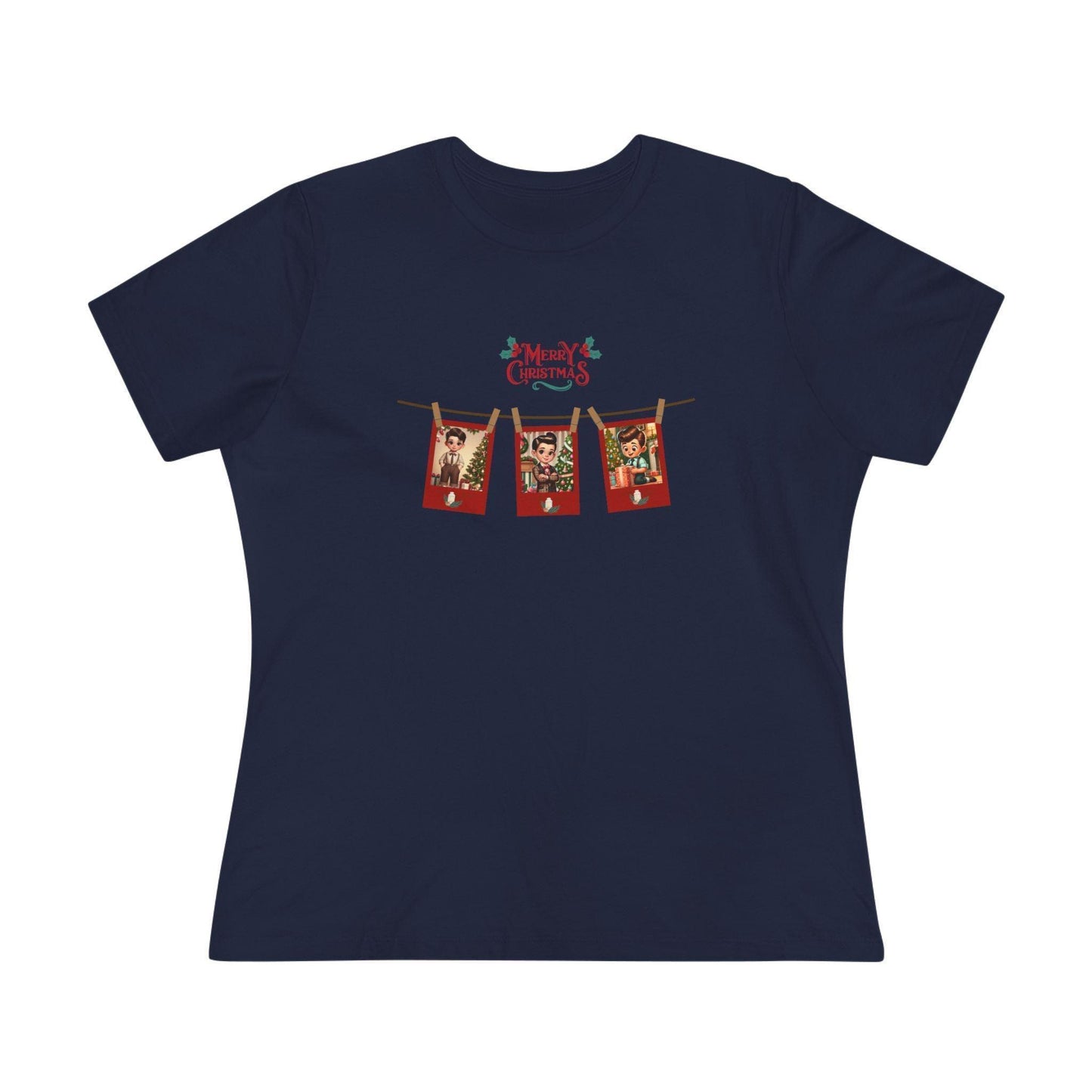 Merry Christmas - Photo Banner - Dark Hair Boys - Women's Softstyle Tee - Whippie's