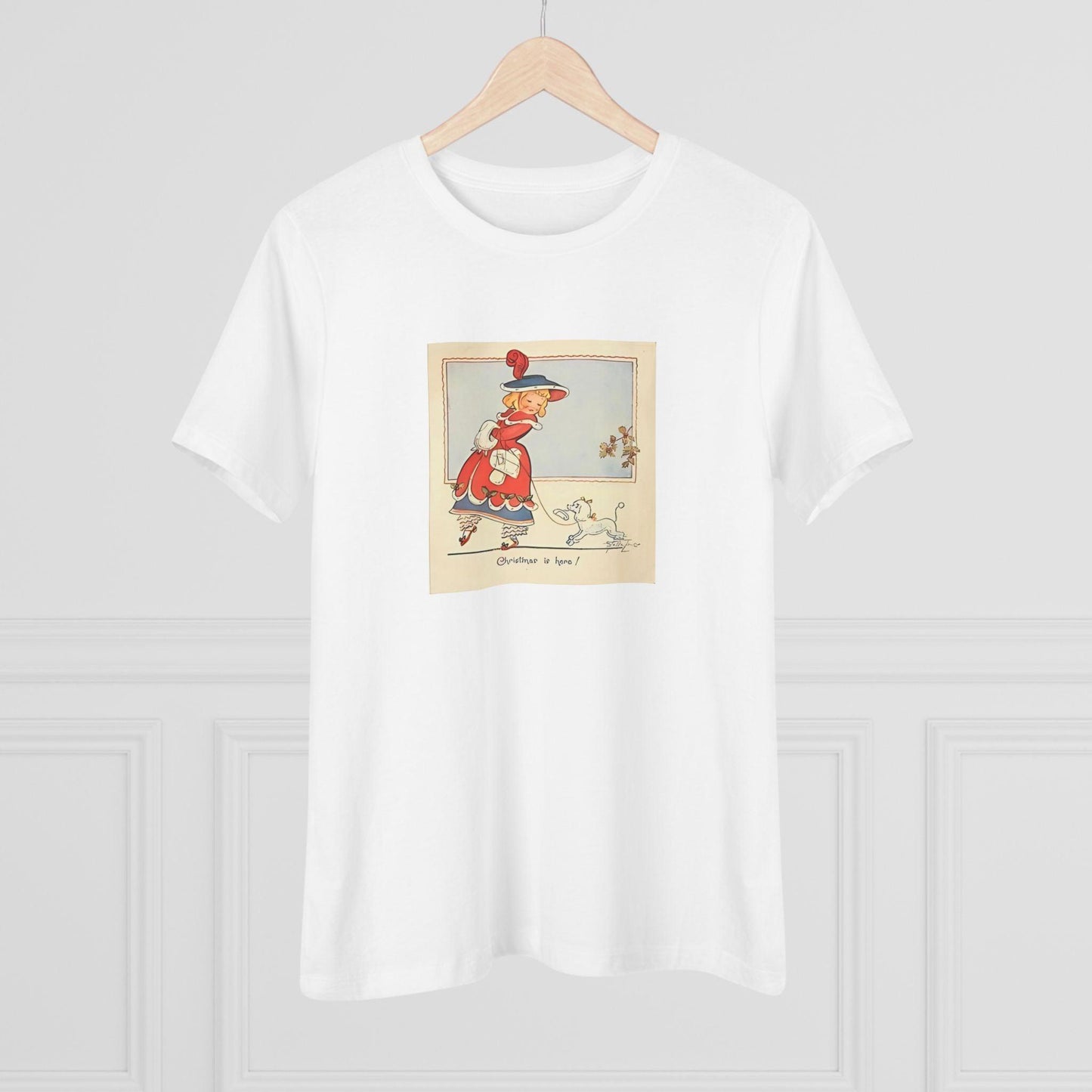 Christmas is Here - Vintage Girl with Poodle - Women's Softstyle Tee - Whippie's