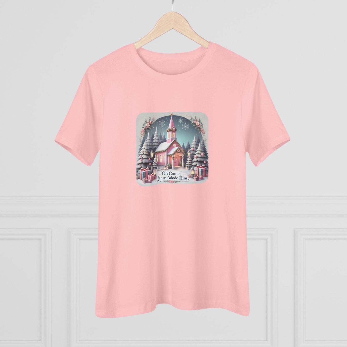💖⛪ Pink Church - Oh Come, Let Us Adore Him ❄️🎁 - Women's Softstyle Tee - Whippie's