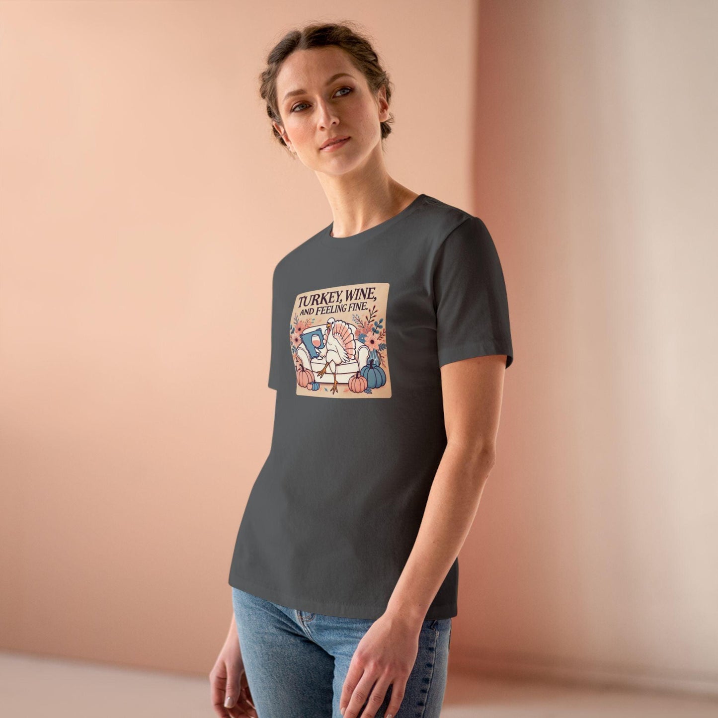 Turkey, Wine, Feeling Fine - Cheers to Thanksgiving! 🦃🍷 - Women's Softstyle Tee - Whippie's