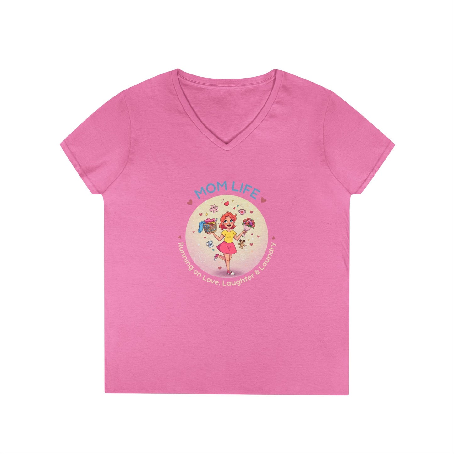 Mom Life: Running on Love, Laughter & Laundry V-Neck T-Shirt - Whippie's