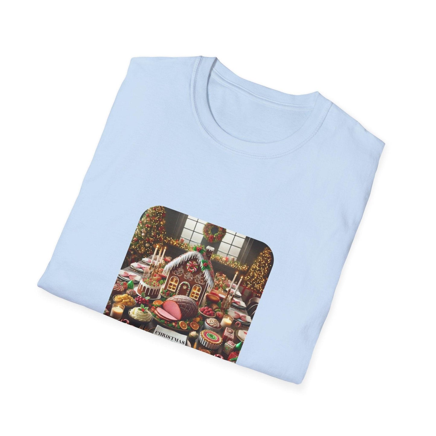 Christmas Calories Don’t Count 🎄 – Fun Festive Design with Gingerbread House & Holiday Feast - Unisex Softstyle Tee - Whippie's