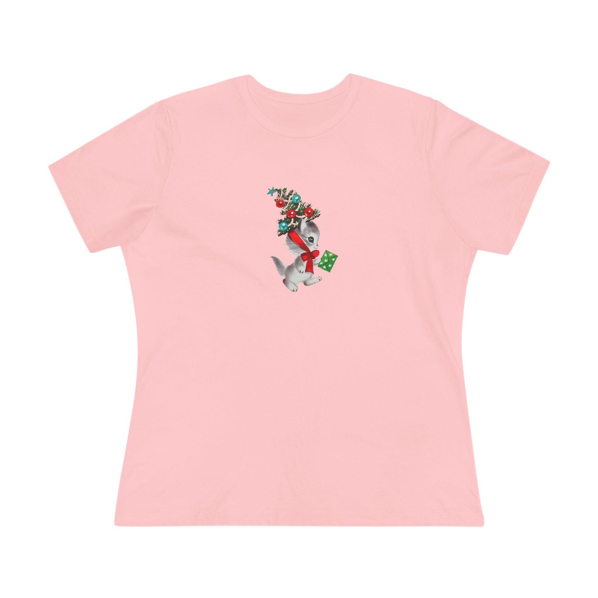 Retro Kittie with Tinsel Christmas Tree Hat - Women's Tee - Whippie's