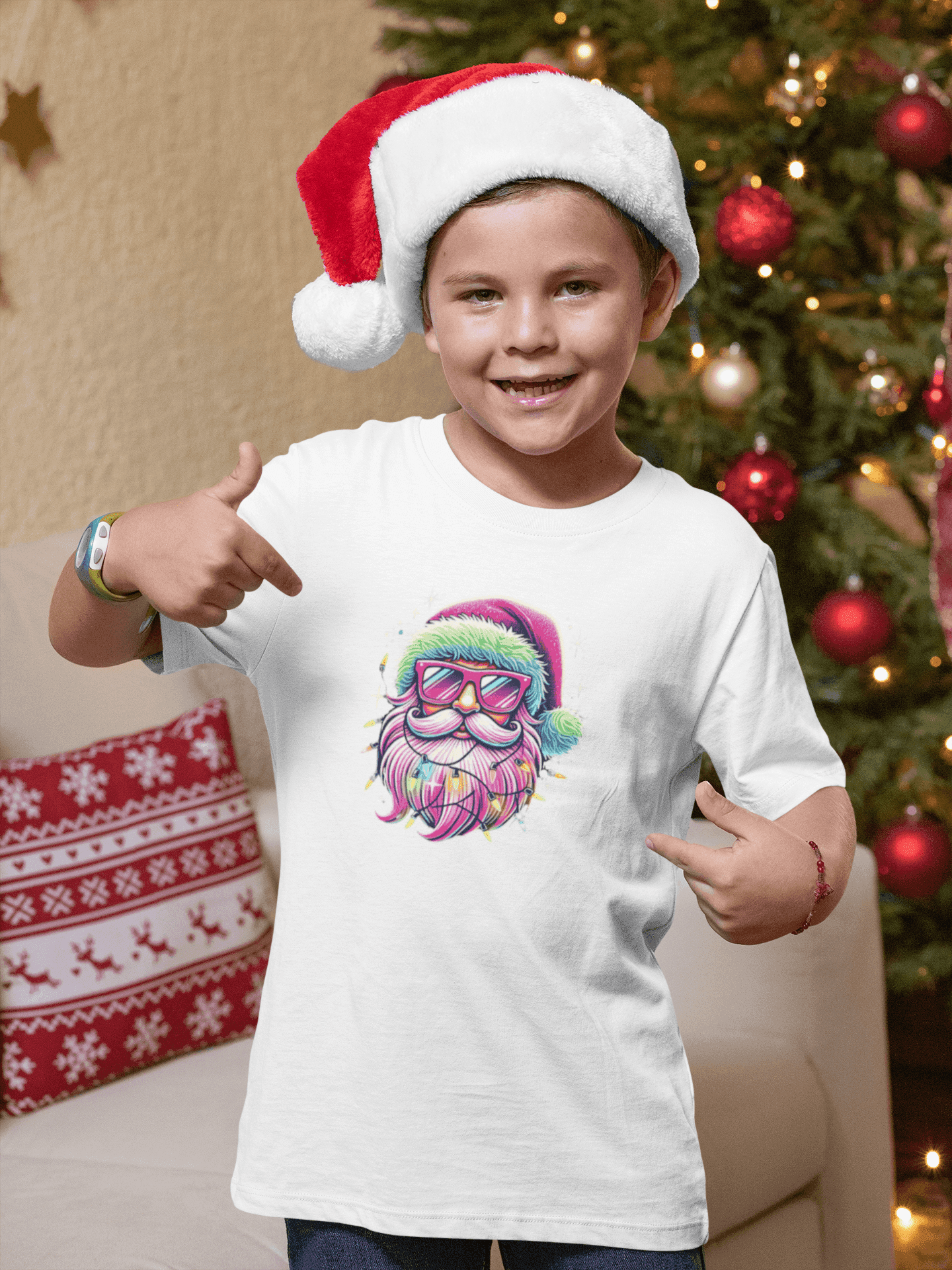 Shine Bright Like Santa! ✨🎅🎄🌈 Kids Softstyle Tee - Whippie's