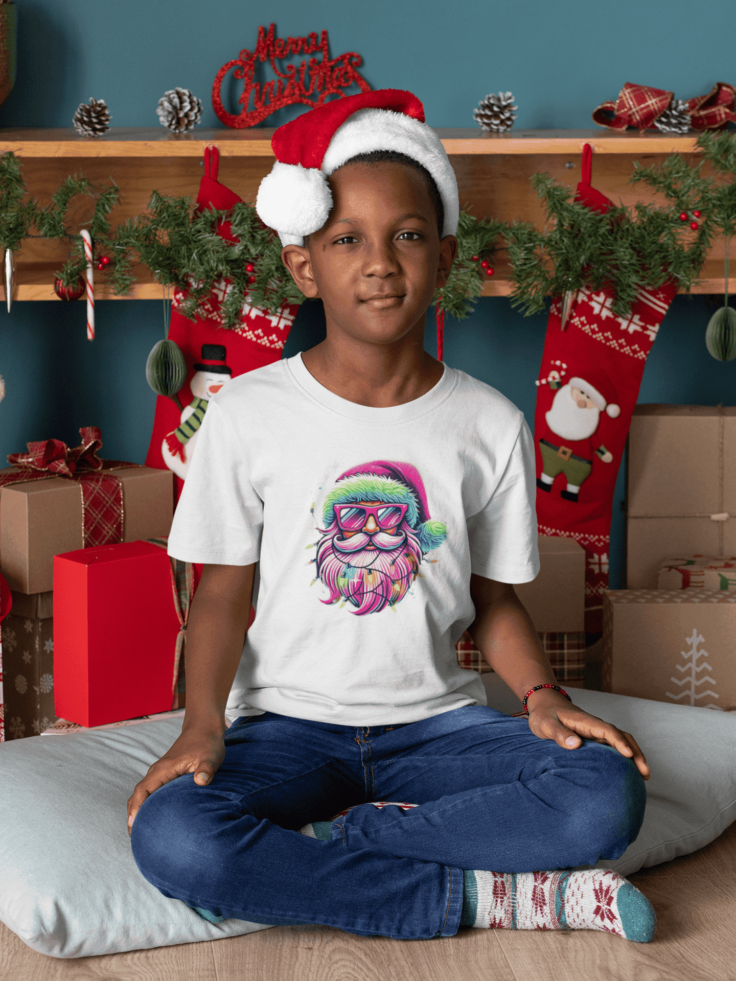 Shine Bright Like Santa! ✨🎅🎄🌈 Kids Softstyle Tee - Whippie's