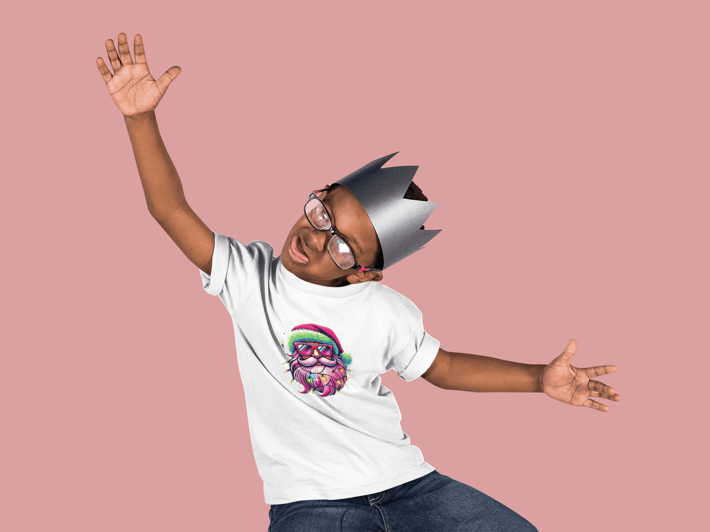 Shine Bright Like Santa! ✨🎅🎄🌈 Kids Softstyle Tee - Whippie's