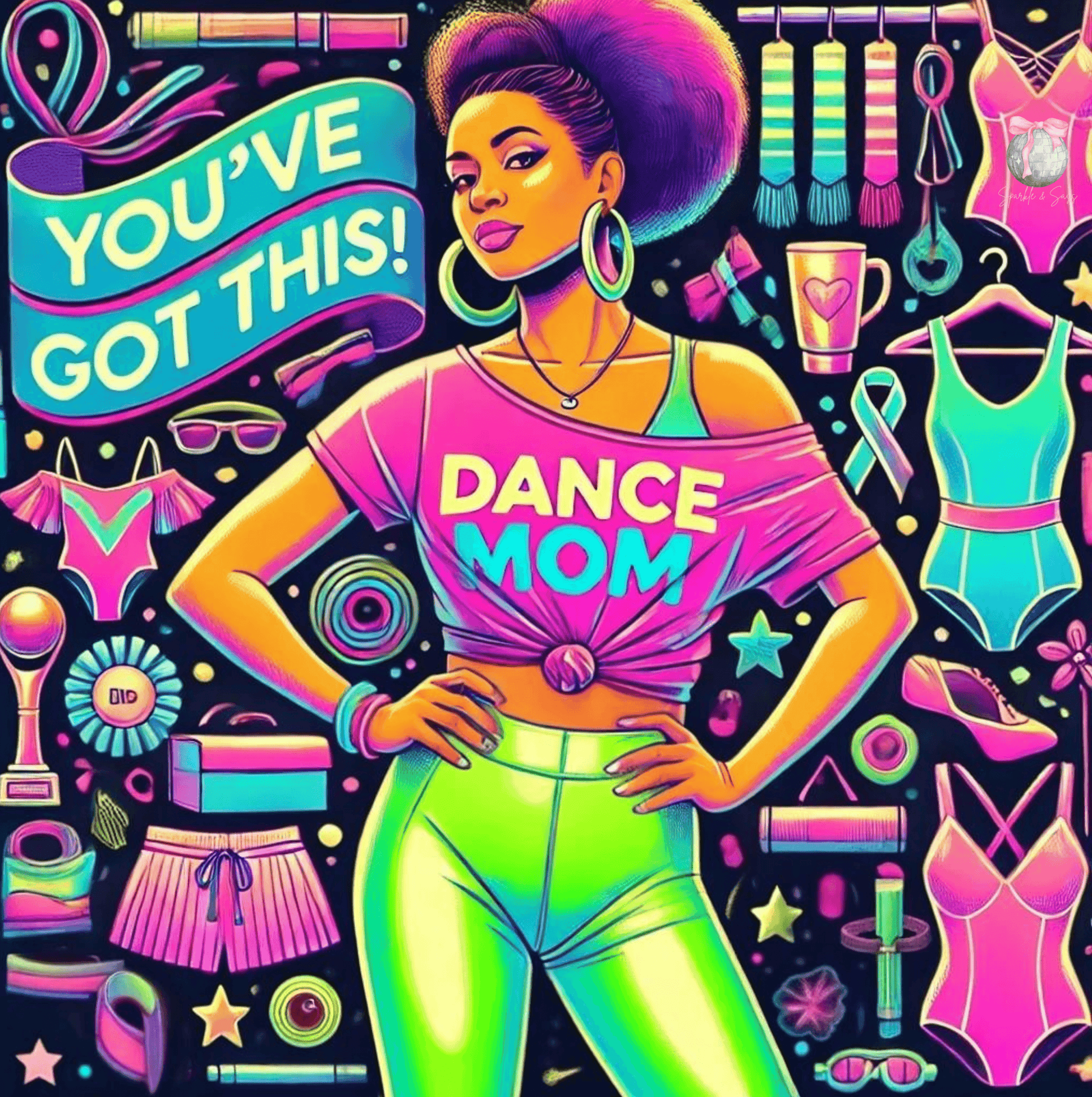 Dance Mom: You've Got This - Darker Skin Tone Mom - Sideview - Women's Flowy Racerback Tank - Whippie's