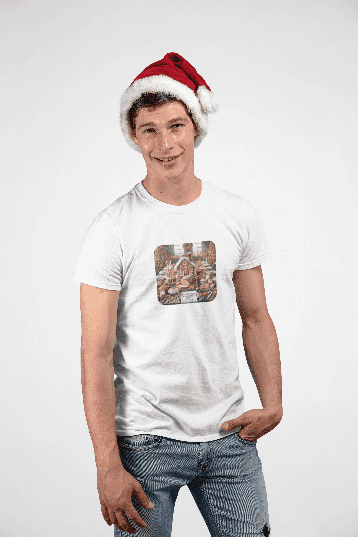 Christmas Calories Don’t Count 🎄 – Fun Festive Design with Gingerbread House & Holiday Feast - Unisex Softstyle Tee - Whippie's