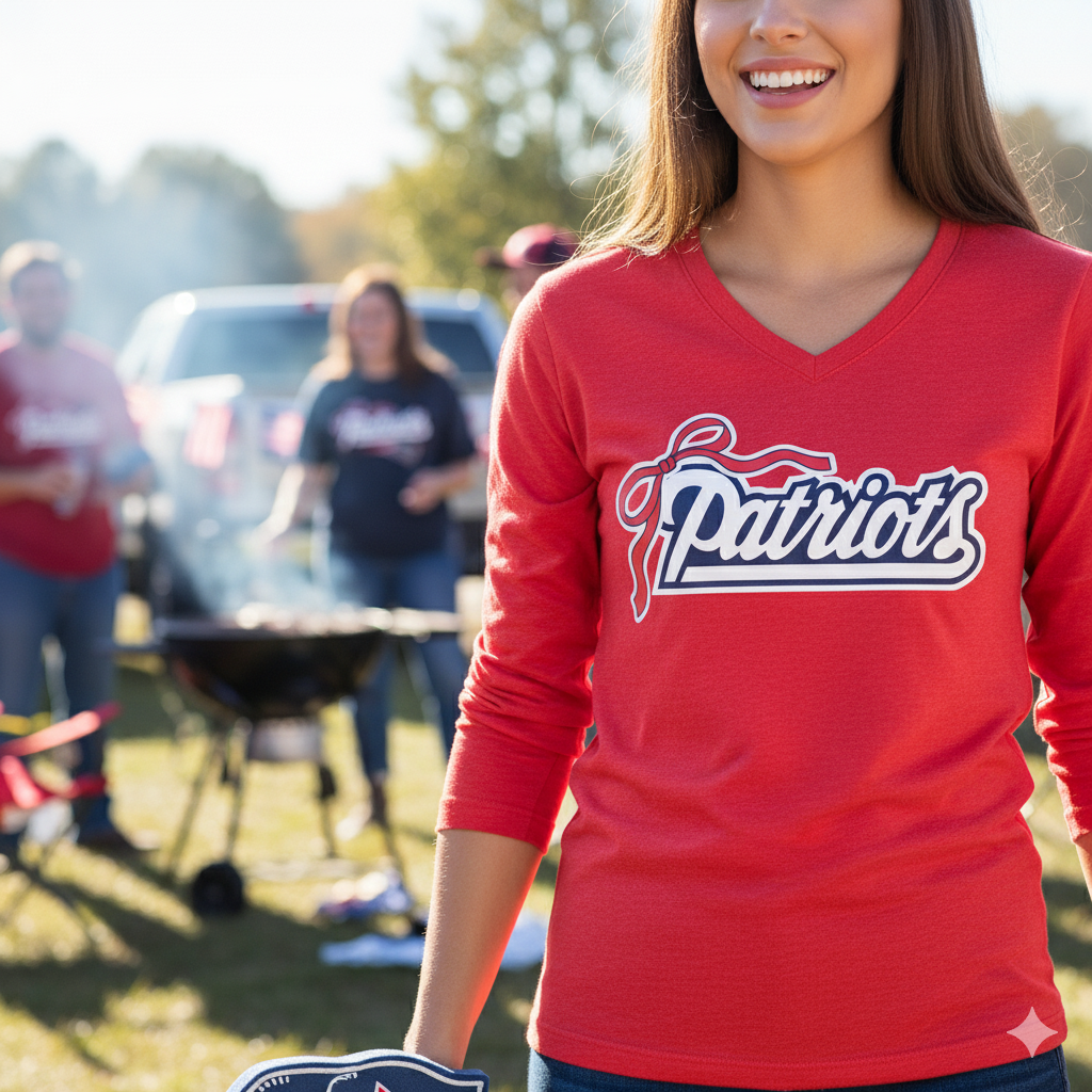 Patriots Tee with Bow Long Sleeve V-Neck